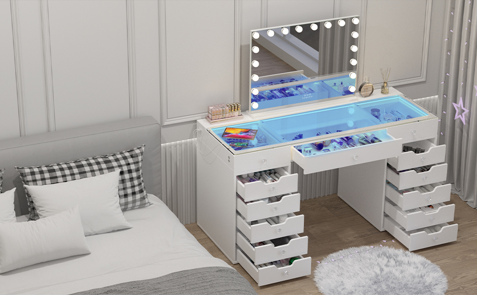 VANITII Eva Vanity Desk - 13 Storage Drawers