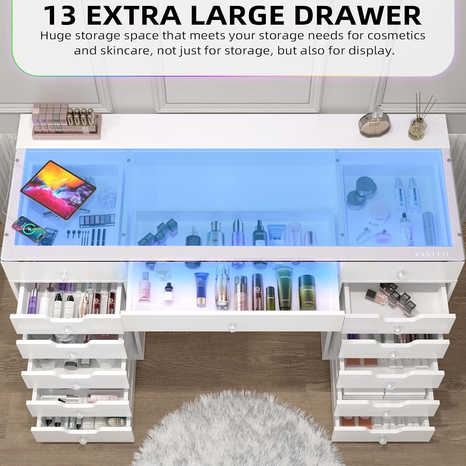 VANITII Eva Vanity Desk - 13 Storage Drawers