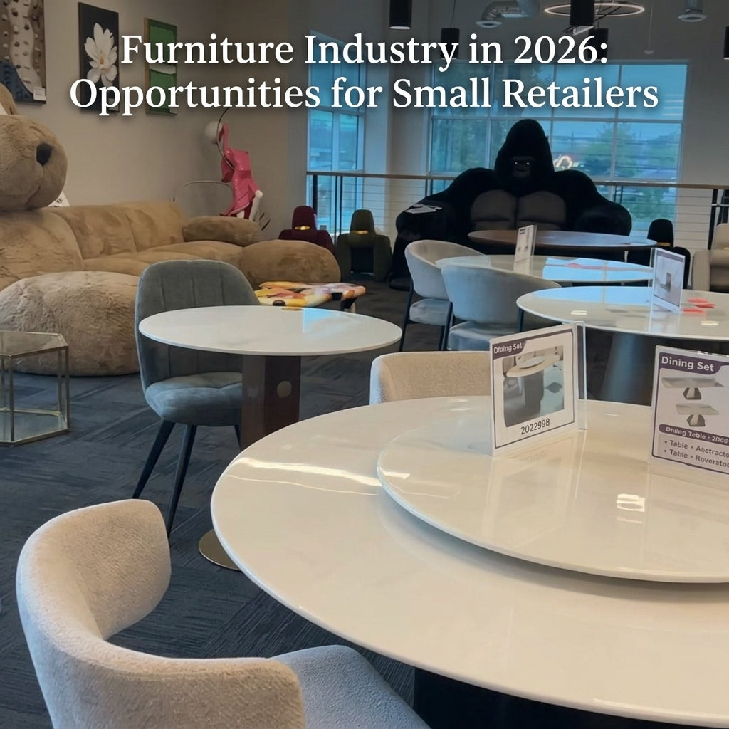 Modern furniture showroom illustrating opportunities for small furniture retailers in 2026