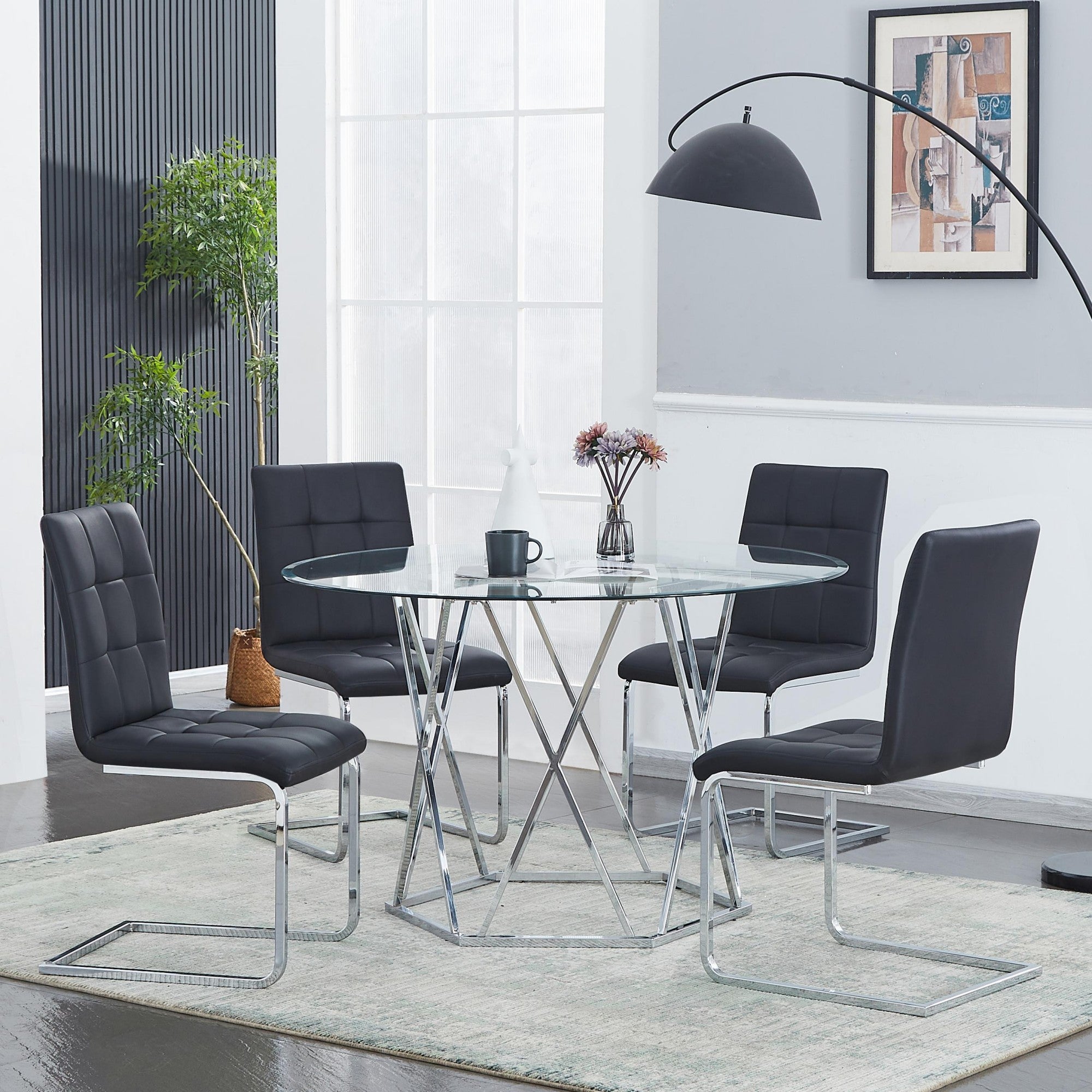Glass Top 5-Piece Dining Set with Black Chairs-2PCS/CTN