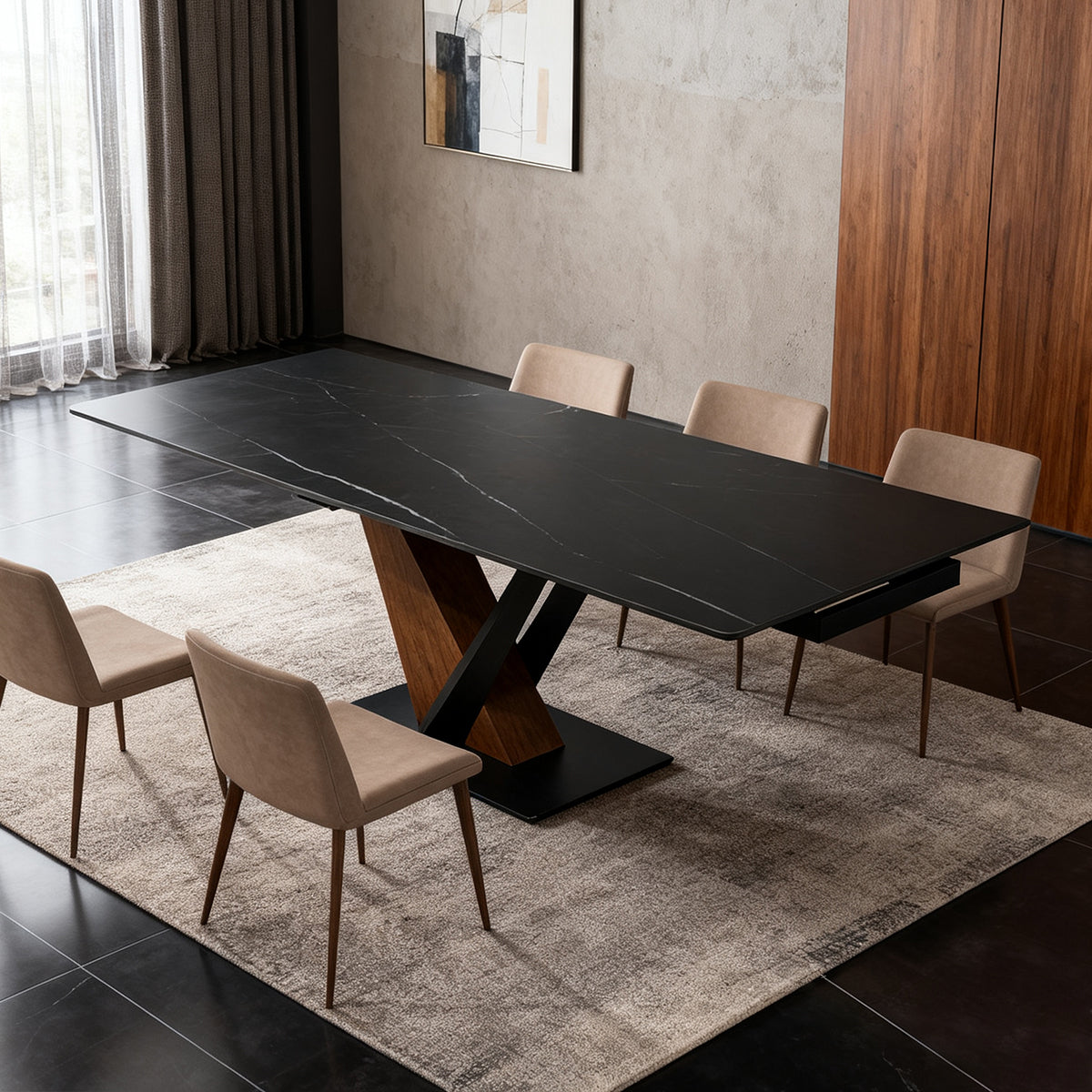 Rock plate functional dining table(Lauren Black Gold)