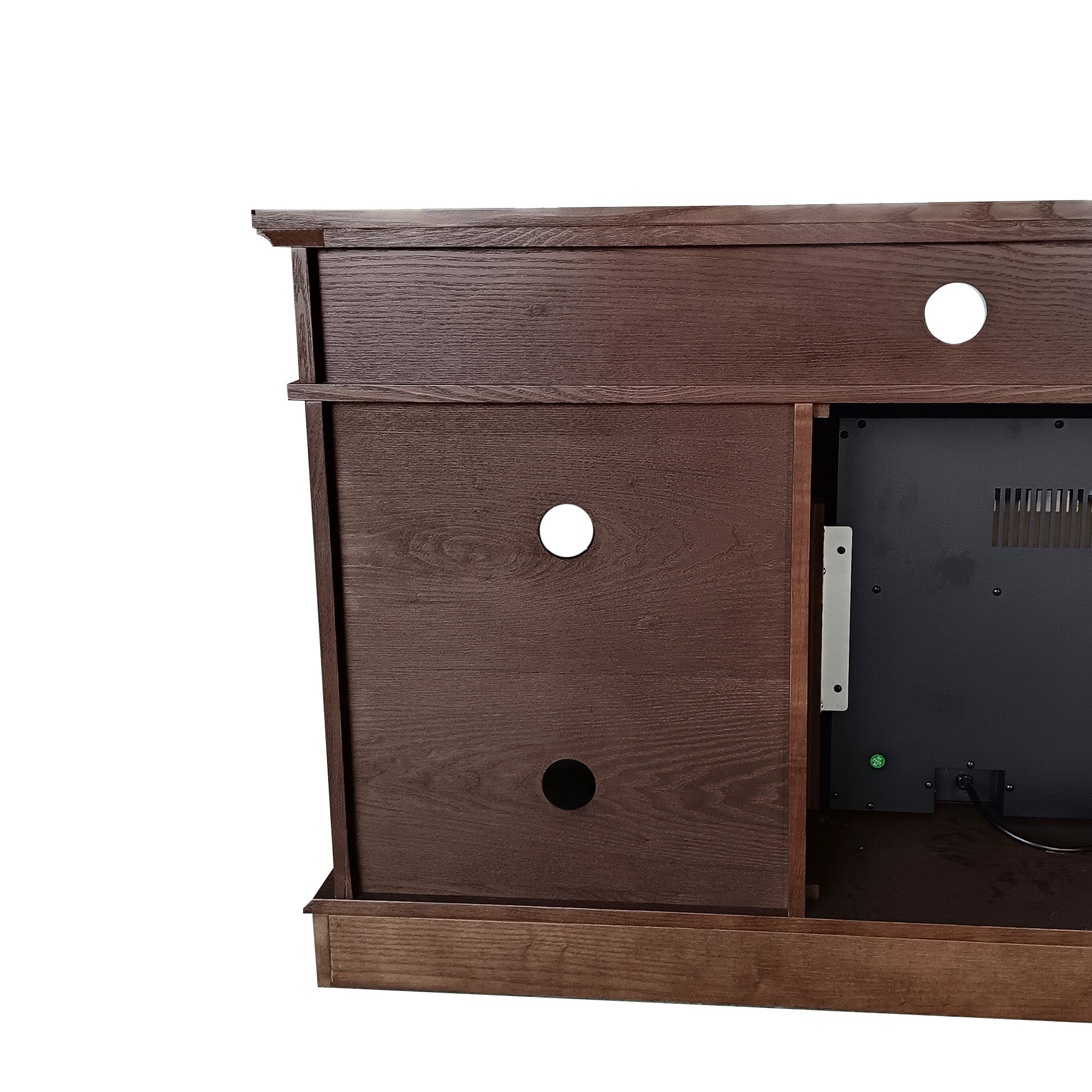 72“ Teak Ash Wood Veneer Fireplace TV stand