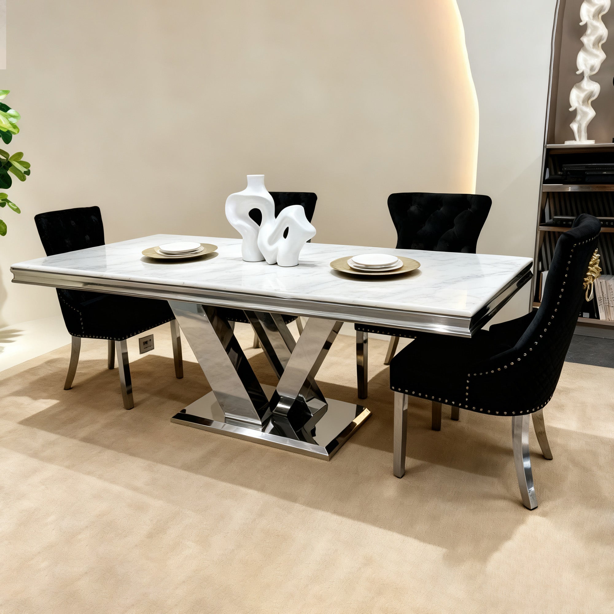 Stainless Steel Dining Table with Marble Tabletop - PX03