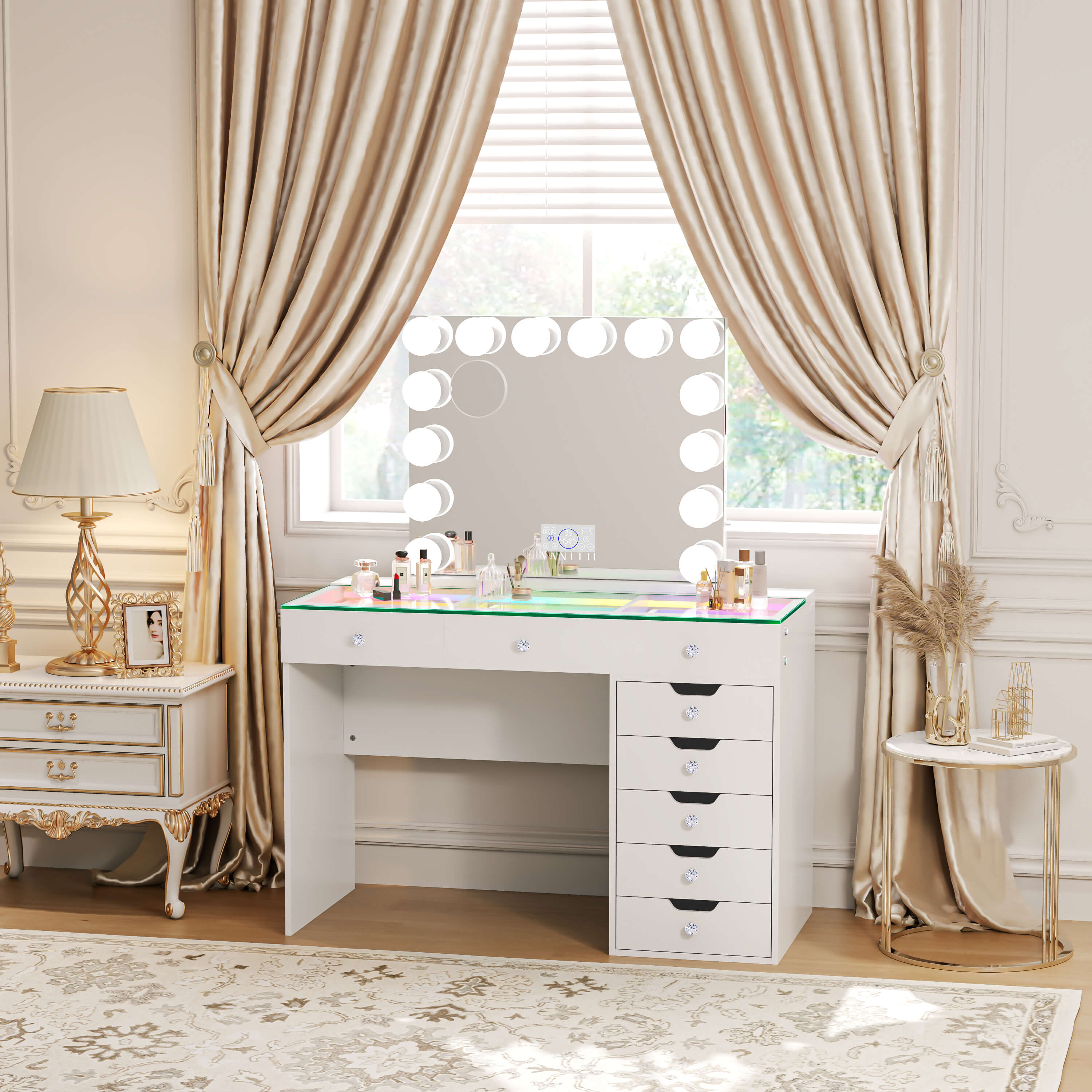 Promotion Deal!VANITII Diana Vanity Desk Set- 8 Storage Drawers with Vanity Mirror
