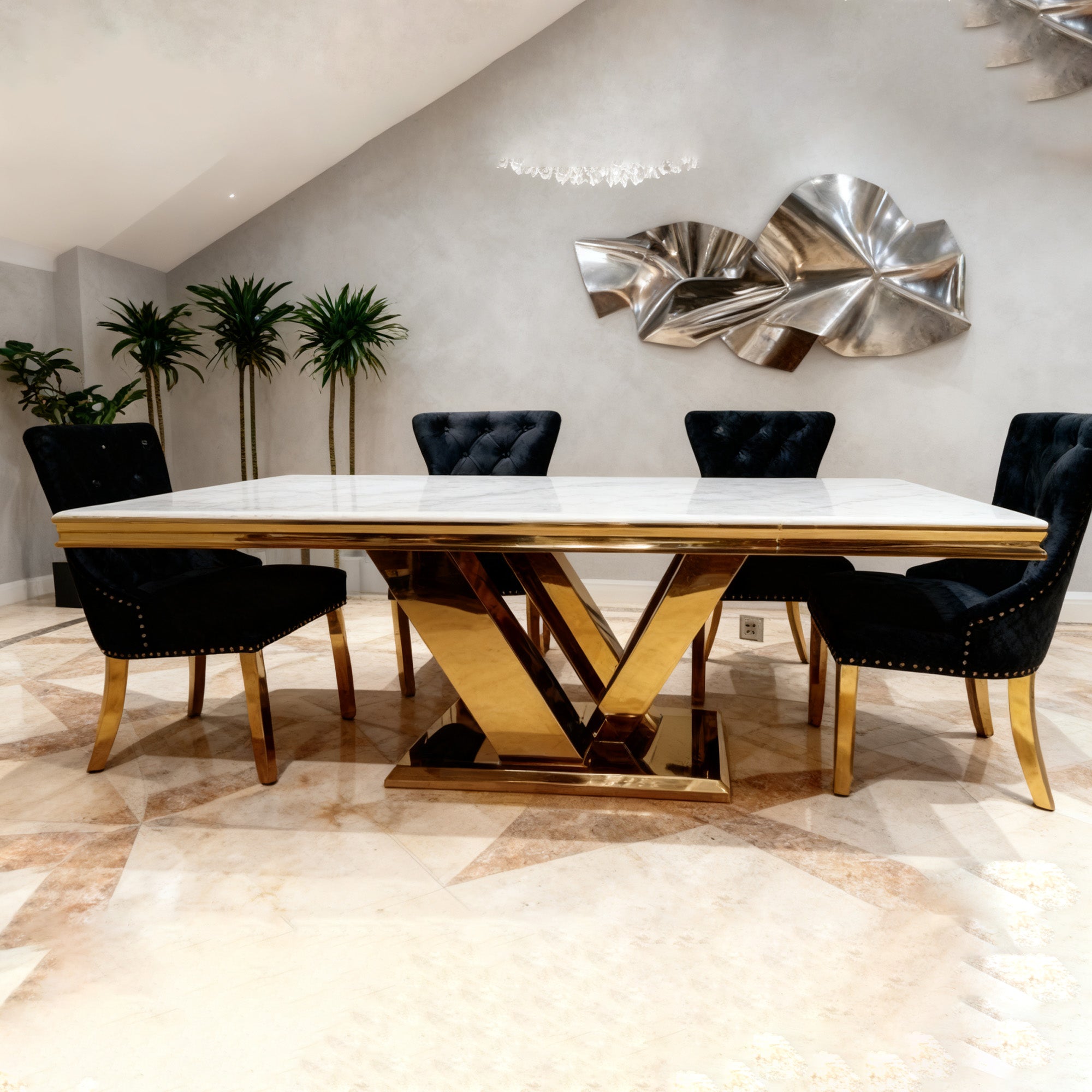 Stainless Steel Dining Table with Marble Tabletop - PX03