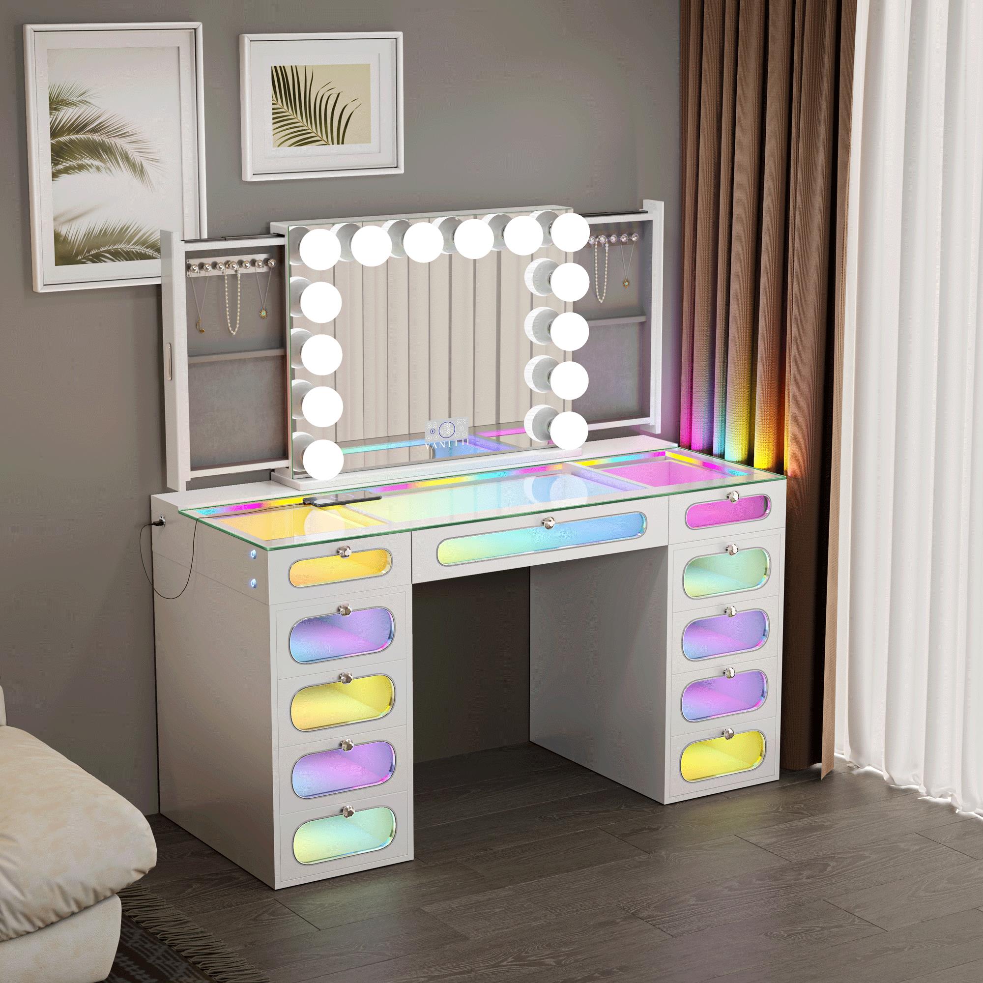 New Release ! VANITII Priscilla Vanity Set with Hollywood Vanity Mirror Pro with Jewelry Cabinet