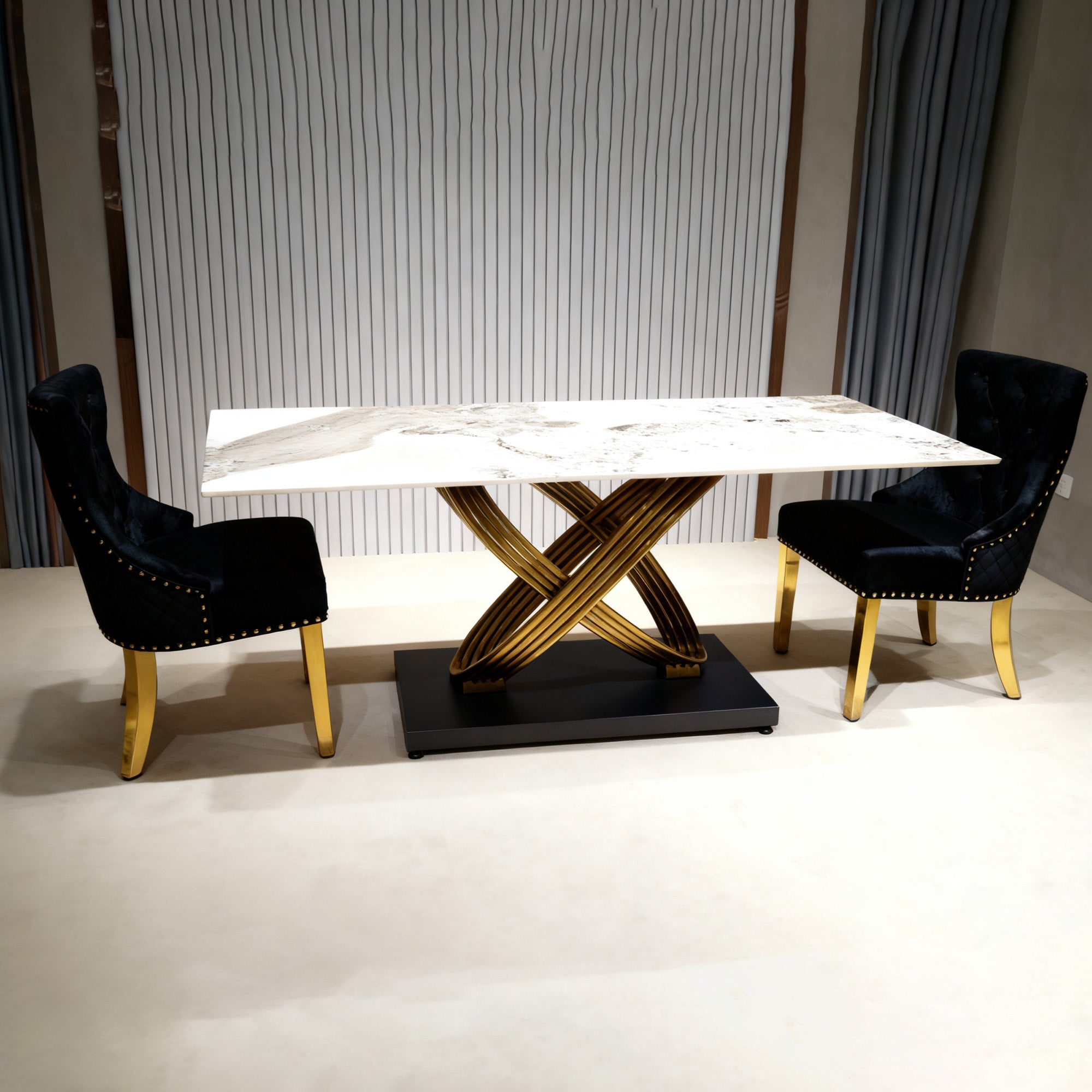 Gold Stainless Steel Dining Table with ceramic Tabletop(PX-04)