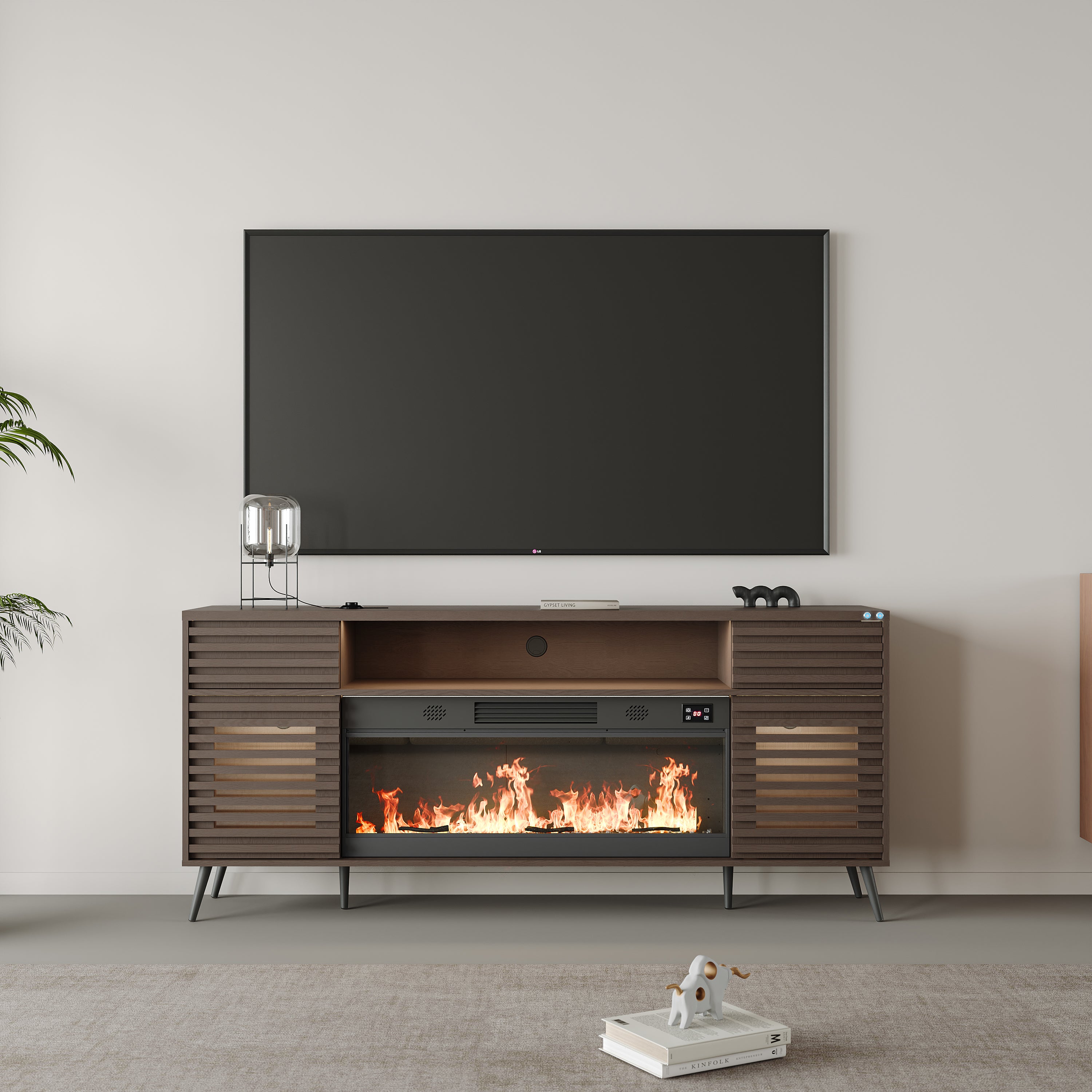 SITA Fully Assembled 71" TV Stand with Electric Fireplace