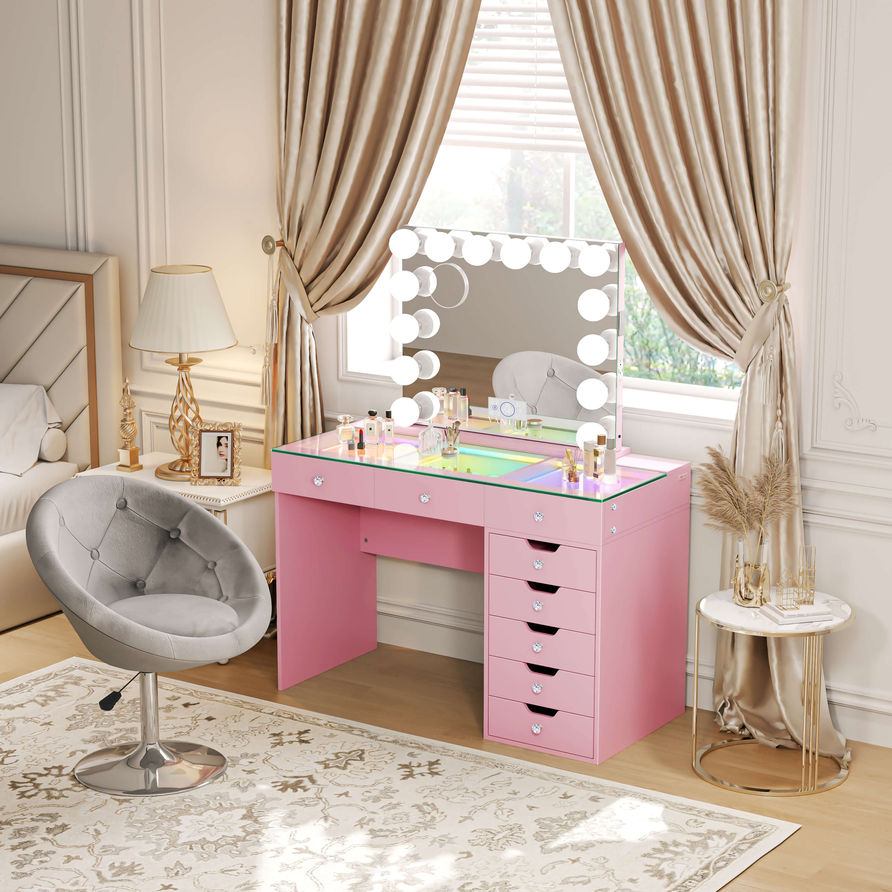 Promotion Deal!VANITII Diana Vanity Desk Set- 8 Storage Drawers with Vanity Mirror