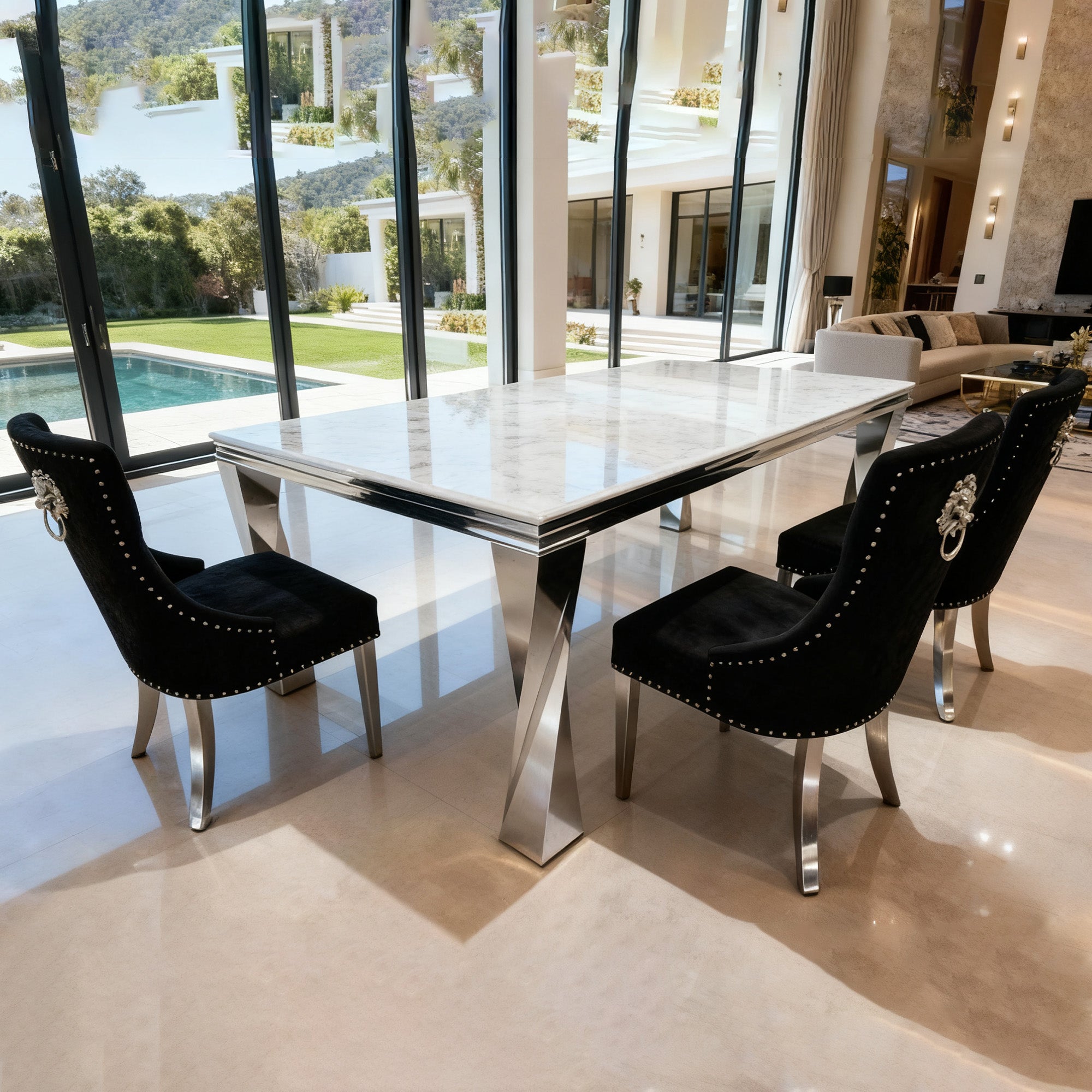 Modern Style Stainless Steel Dining Table with Marble Tabletop-PX05