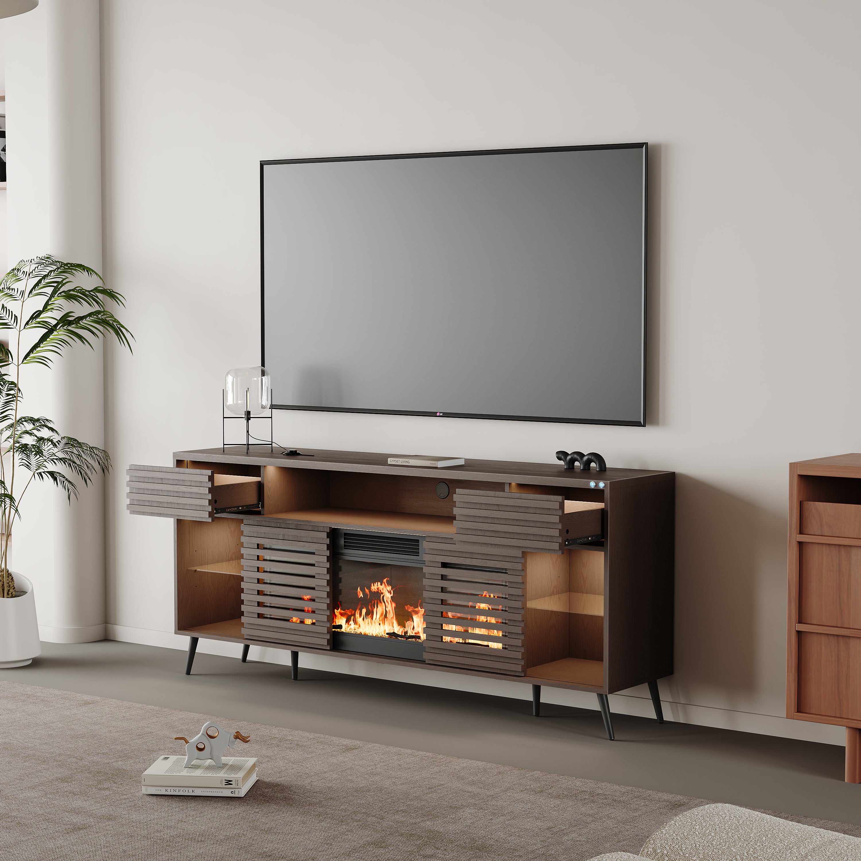 SITA Fully Assembled 71" TV Stand with Electric Fireplace
