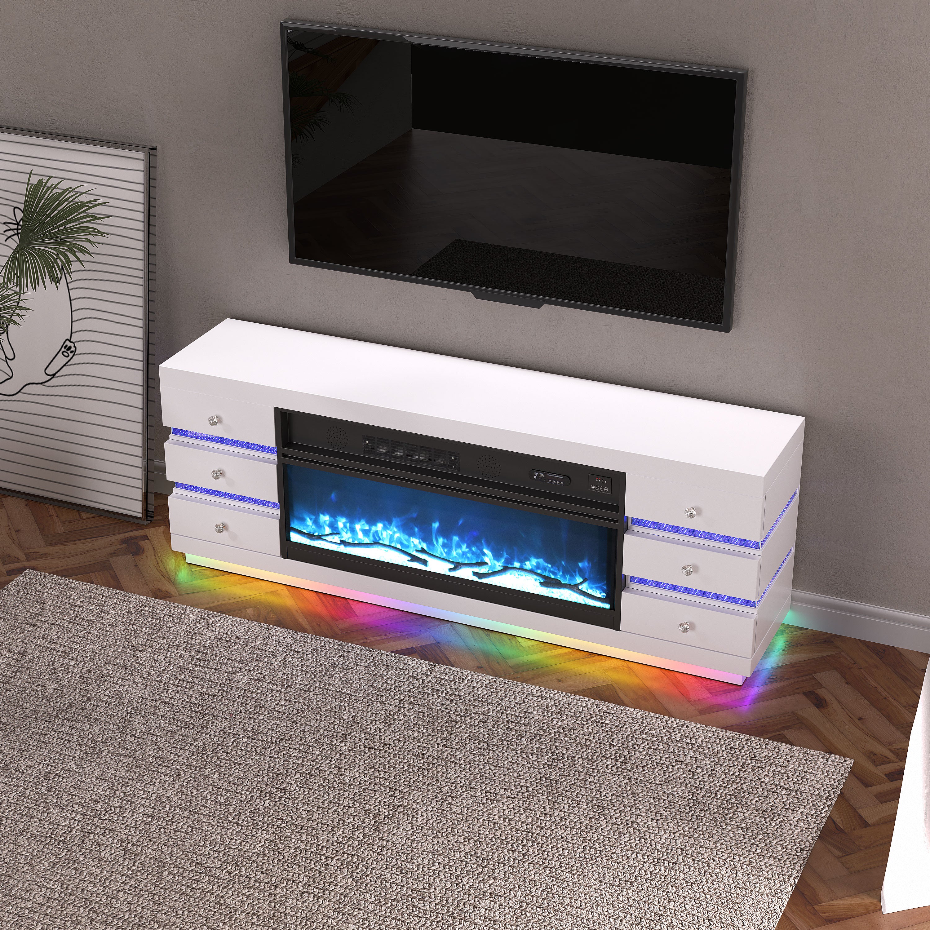 VANITII Multi-Flame Colors TV Stand LED Fireplace