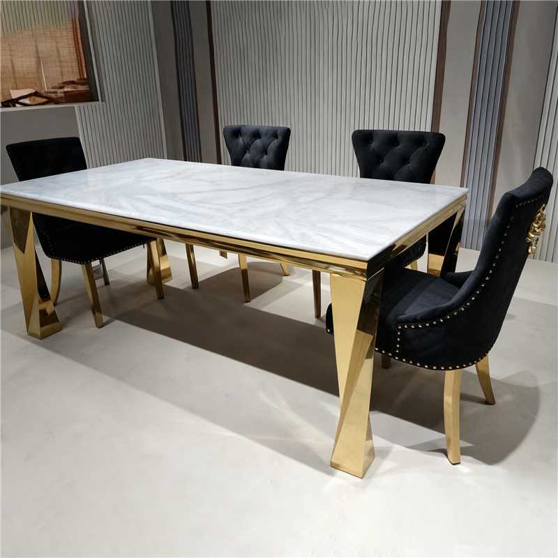 Modern Style Stainless Steel Dining Table with Marble Tabletop-PX05
