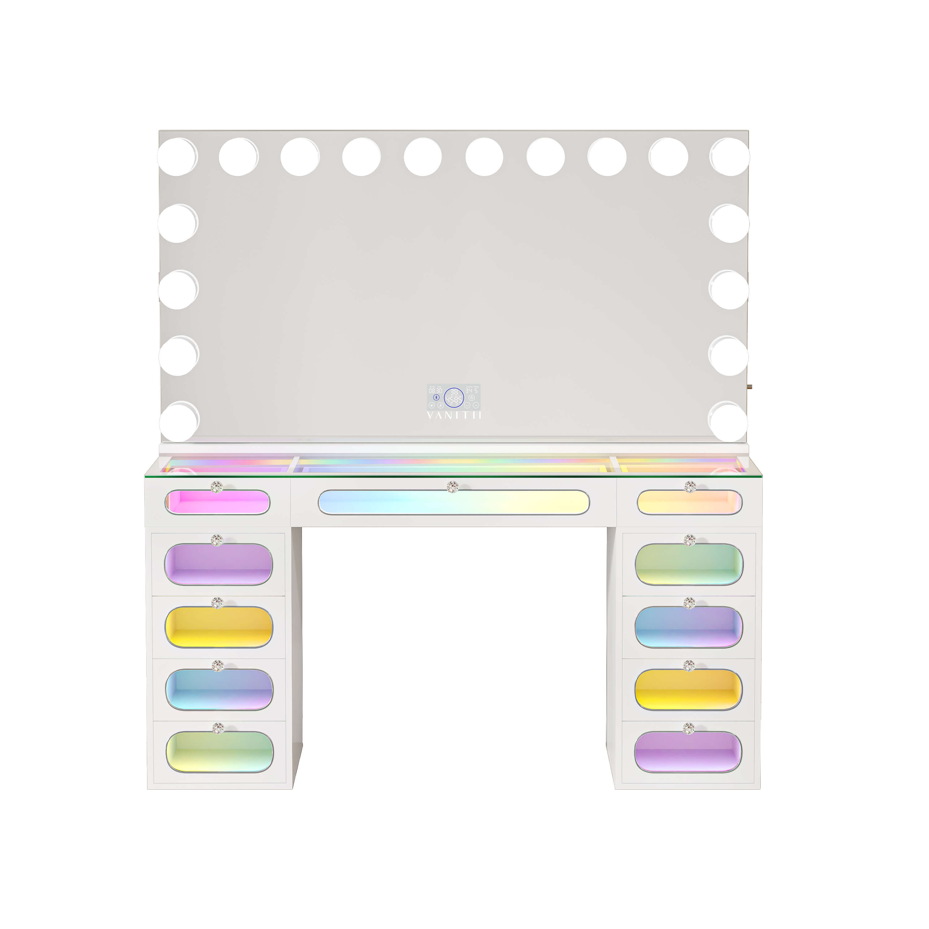 VANITII Priscilla Makeup Vanity Desk Set with 11 Drawers & 18 LED Bulbs Mirror