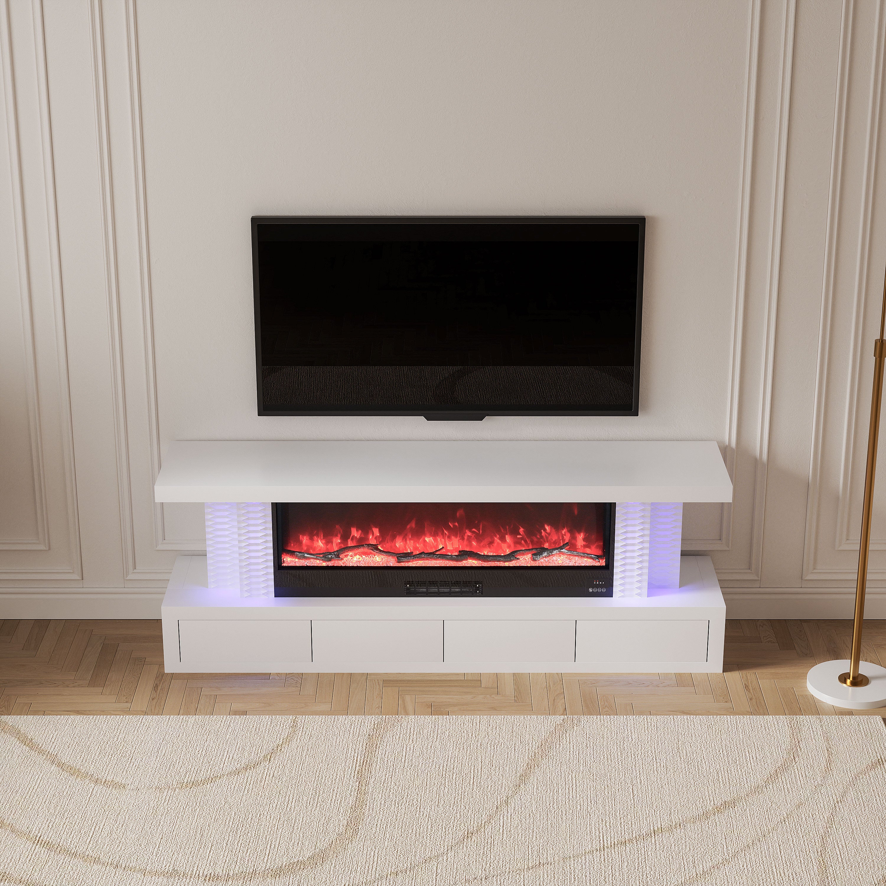 Fully Assembled 71" TV Stand LED Mirrored Fireplace