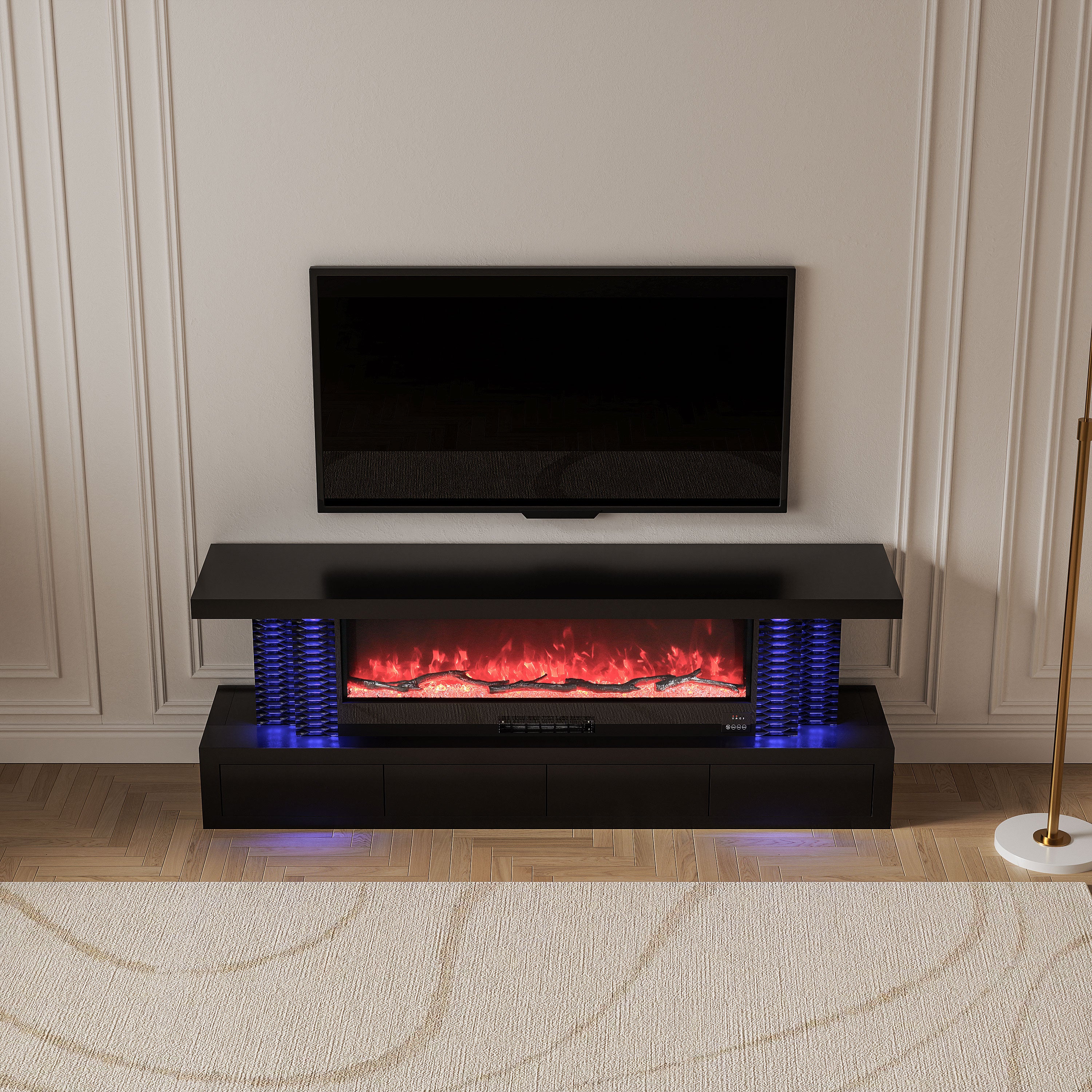 Fully Assembled 71" TV Stand LED Mirrored Fireplace