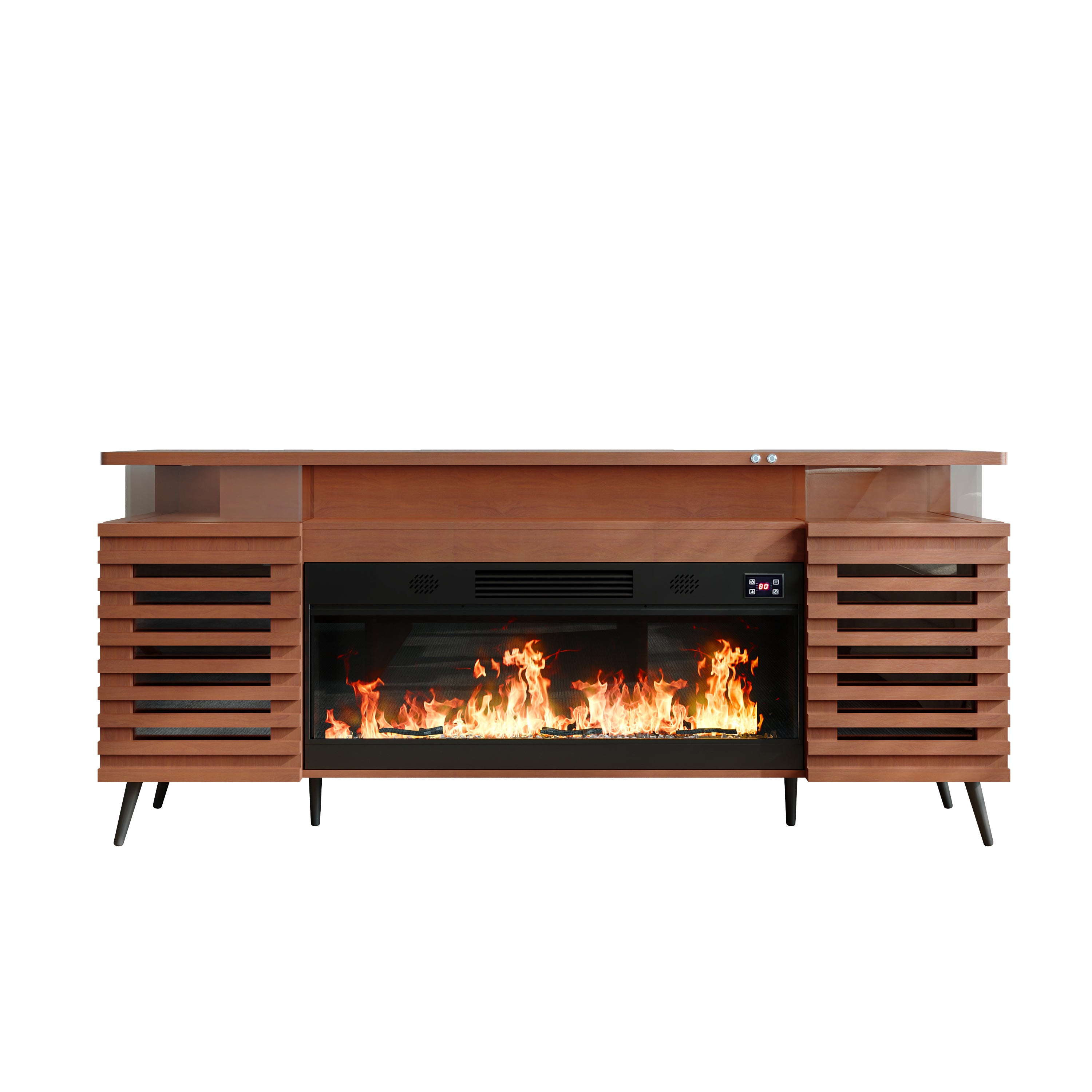 VANITII Fully Assembled 71" TV Stand with Electric Fireplace
