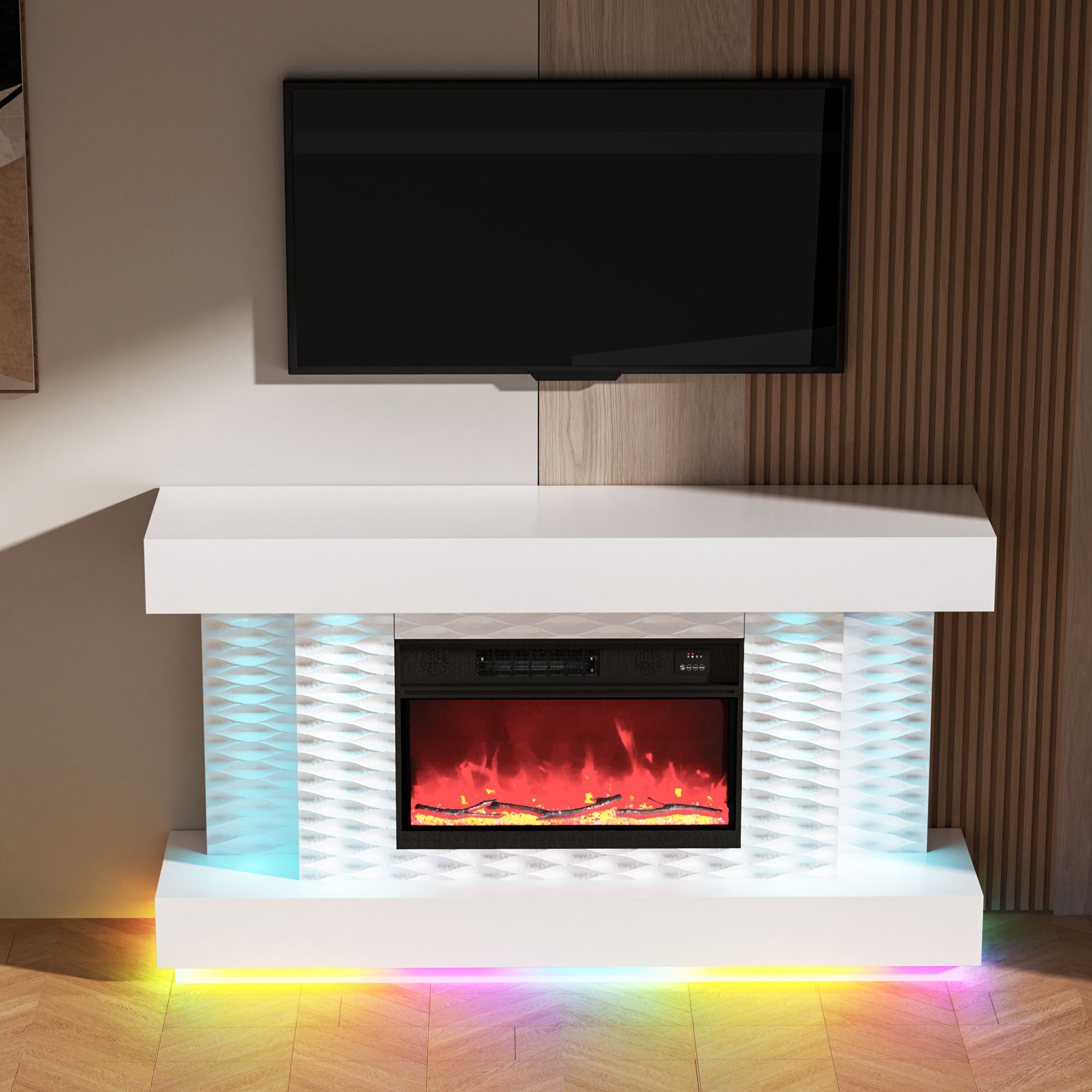 Fully Assembled Multi-Flame Colors TV Stand with Fireplace