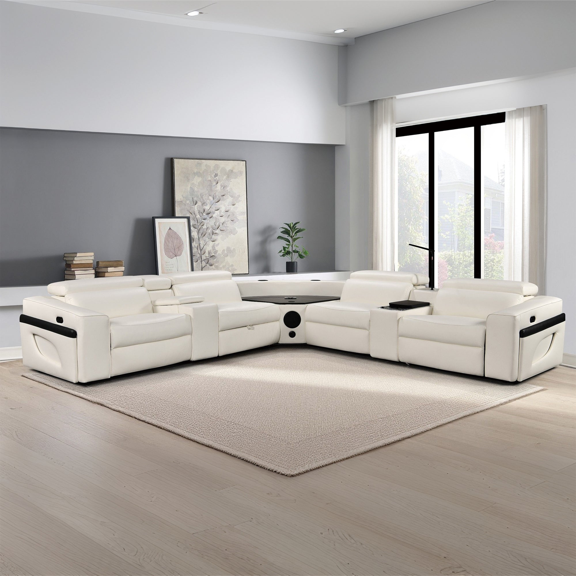 Power Recliner Air Leather Sectional MC3028A White