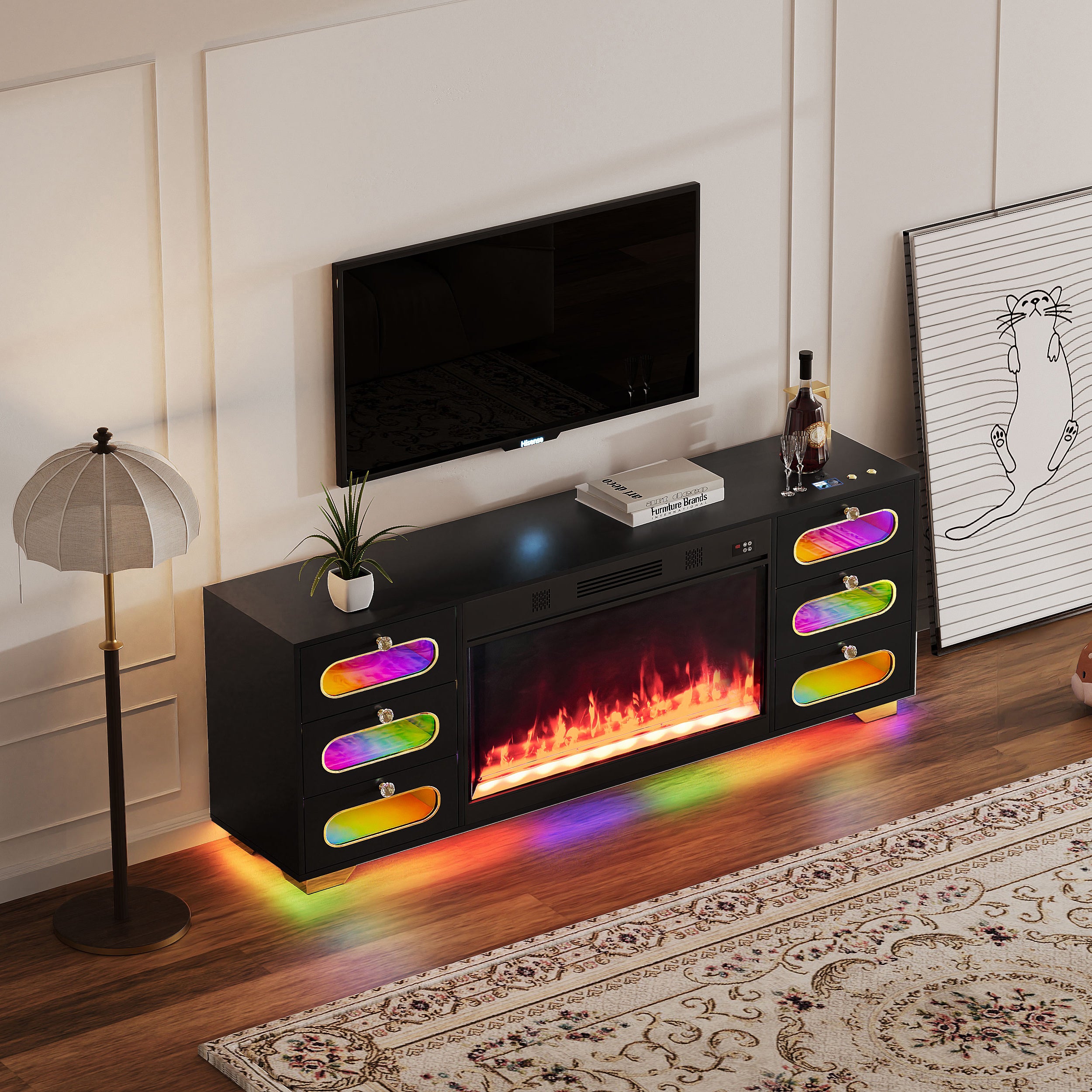 Fully Assembled 70" TV Stand Fireplace