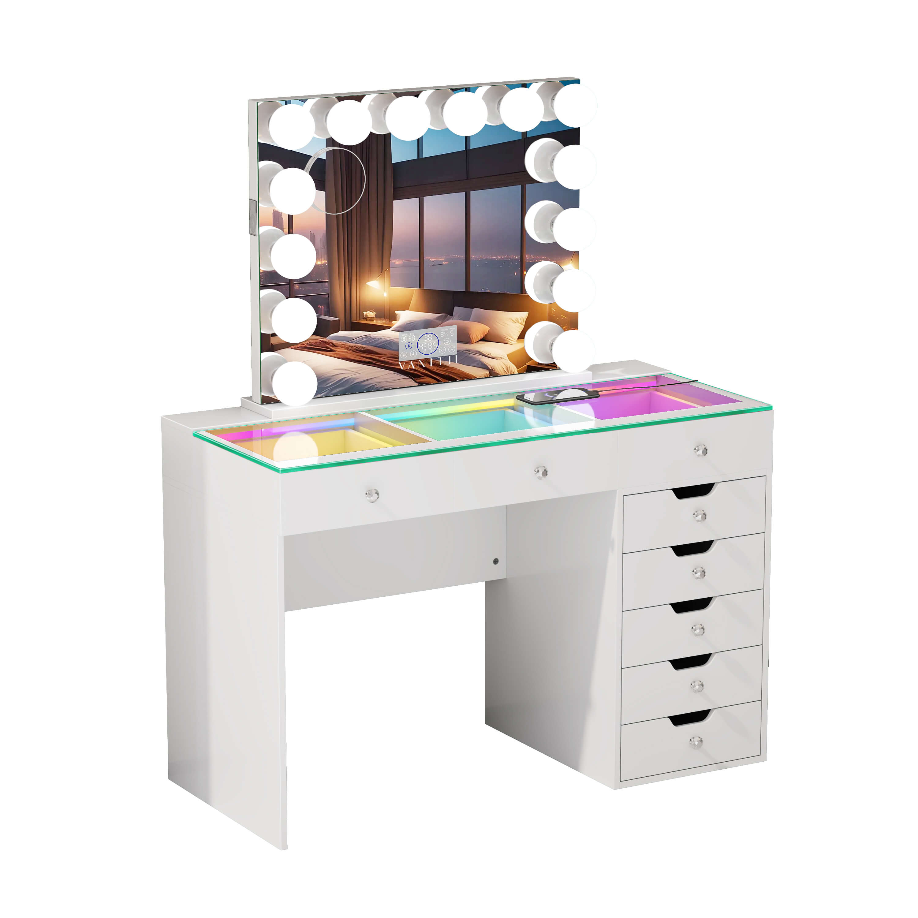 Promotion Deal!VANITII Diana Vanity Desk Set- 8 Storage Drawers with Vanity Mirror