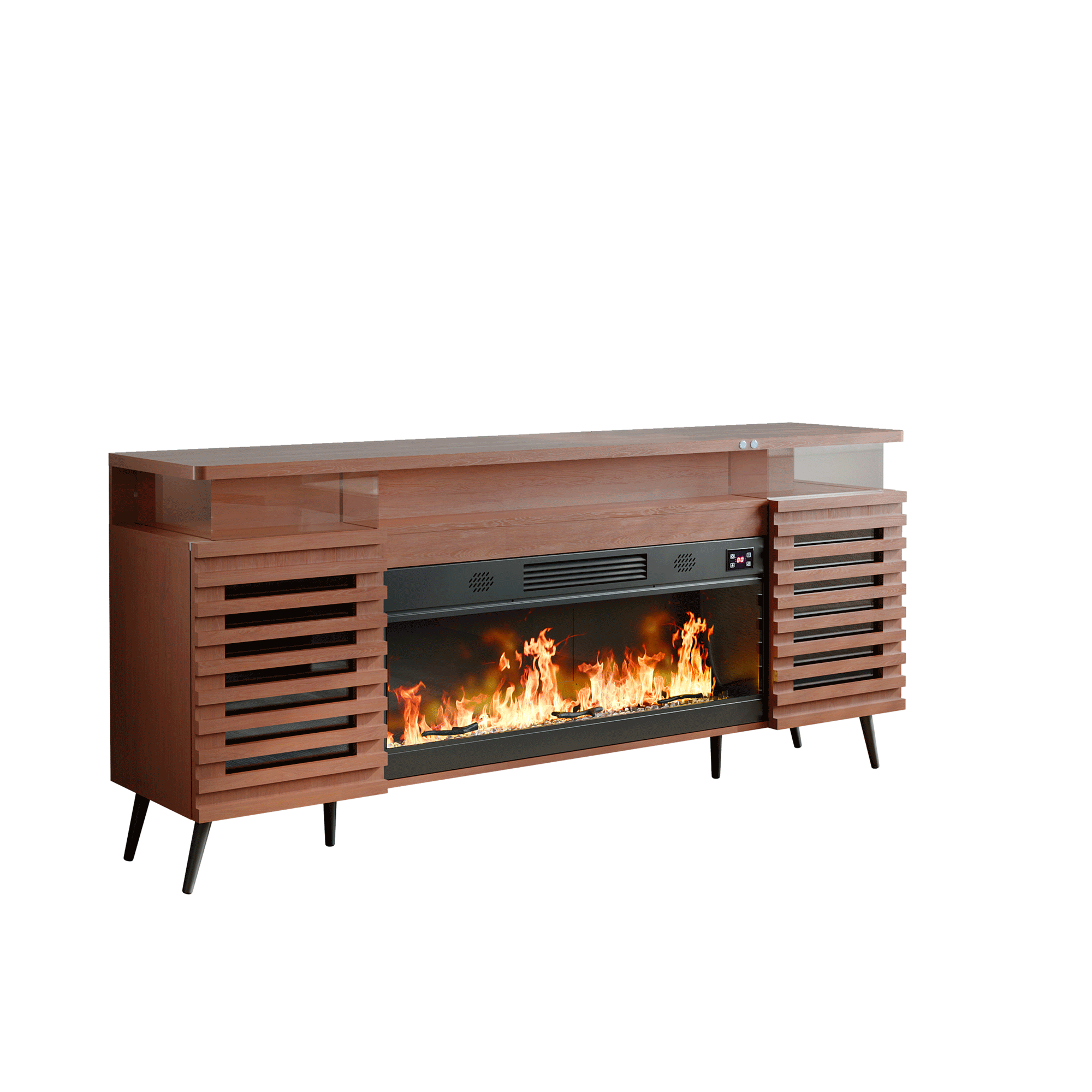 VANITII Fully Assembled 71" TV Stand with Electric Fireplace