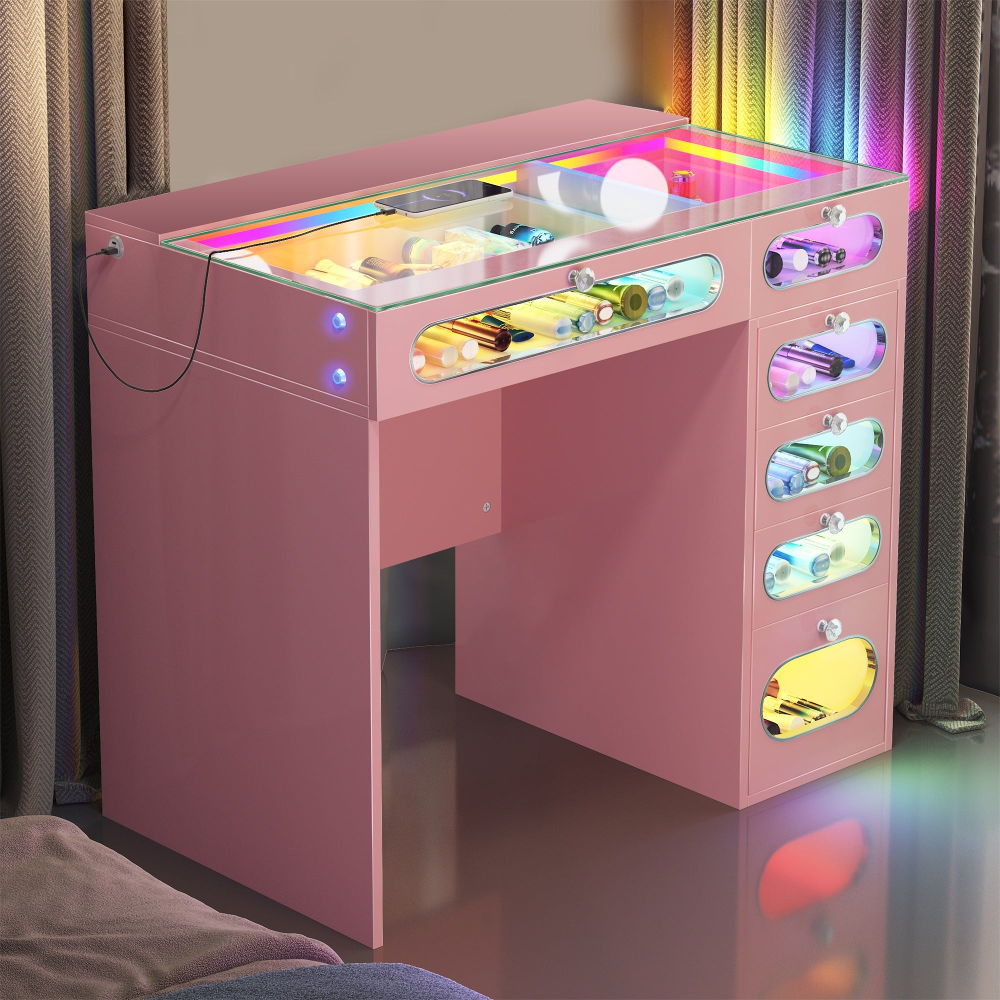 New Release ! VANITII 6 Glass Fronted Drawers Vanity Desk