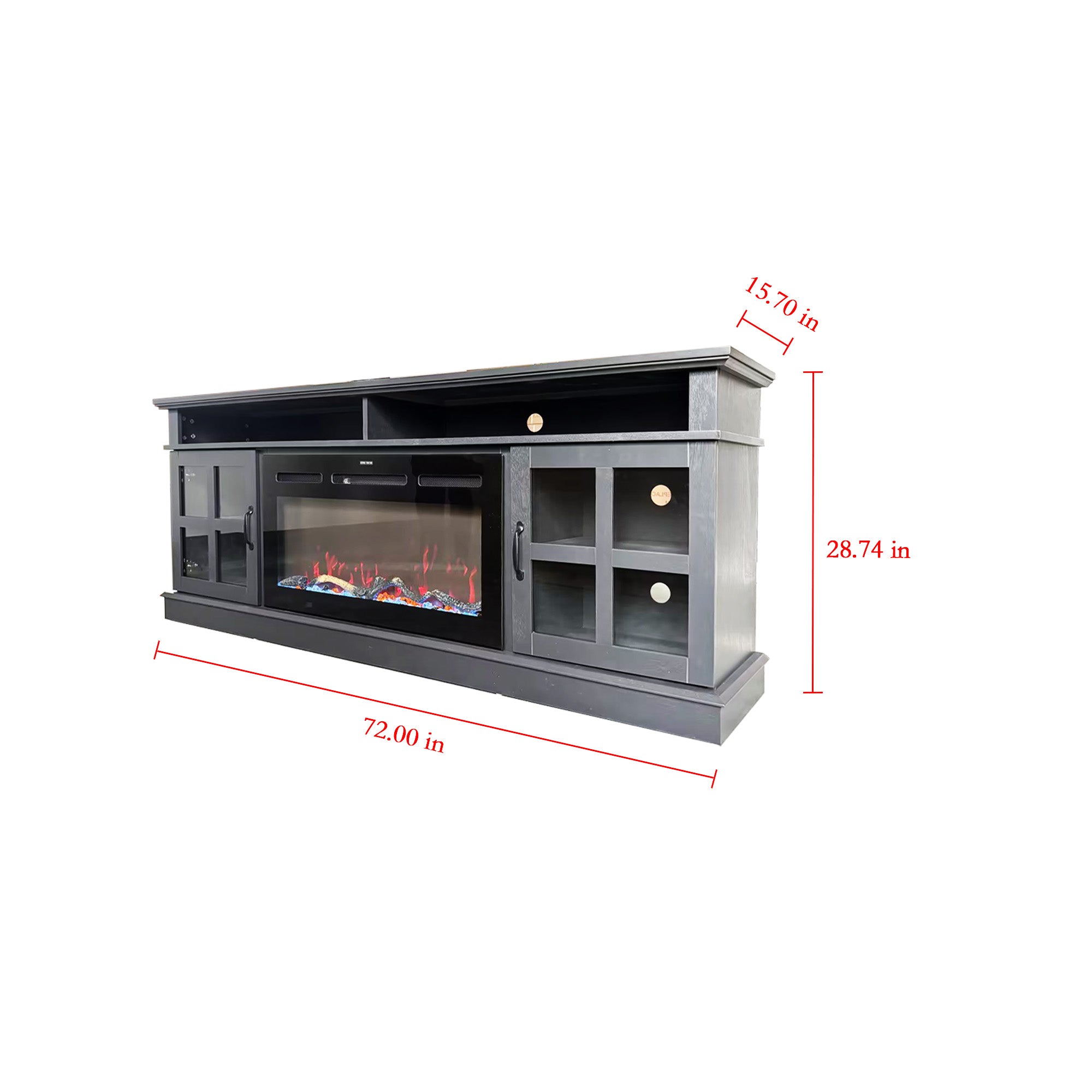 72"Charcoal Okoume Veneer Fireplace TV Stand