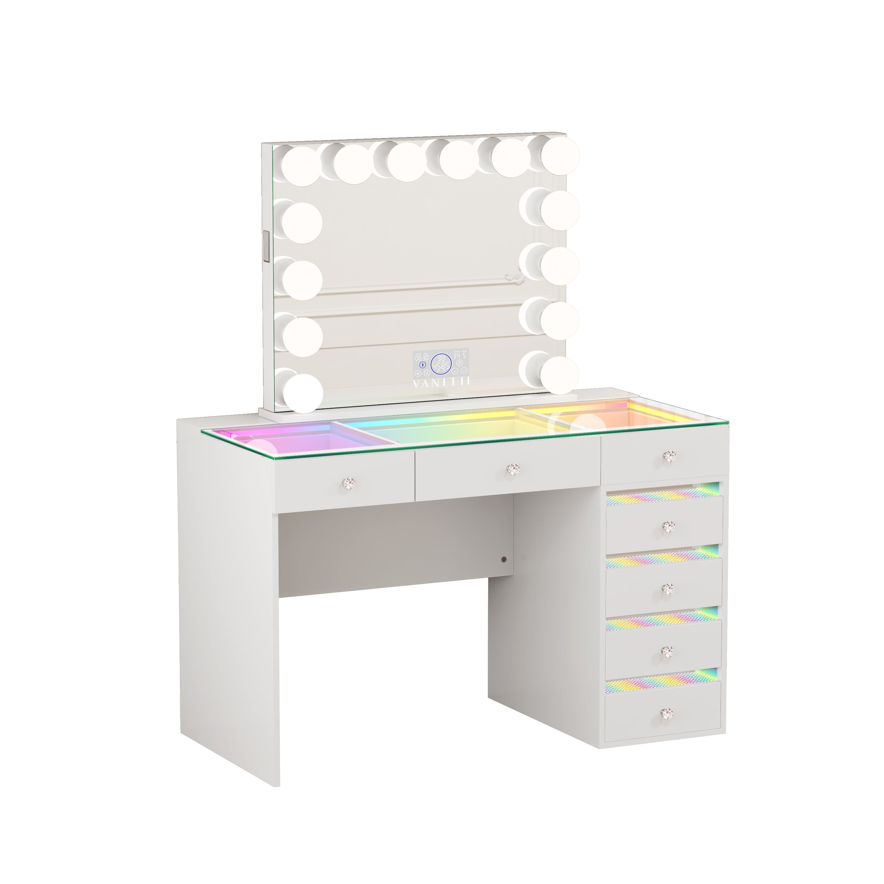 VANITII Fenair Vanity Set with 7 Drawers with 14 Bulbs Hollywood Vanity Mirror