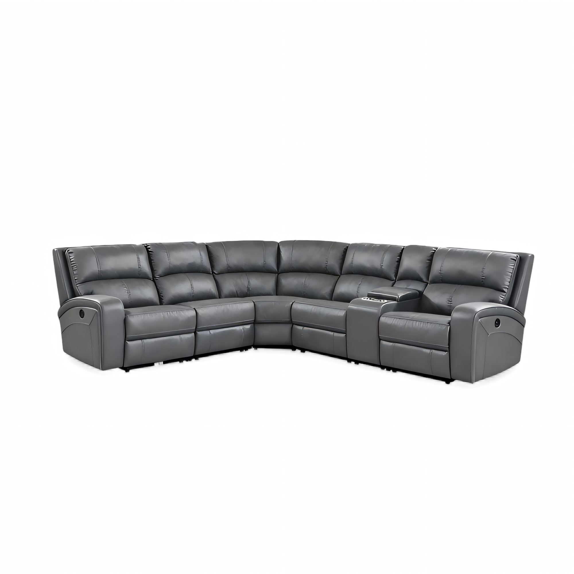 Corpus Gray Leather Reclining Sectional, L-Shaped Corner Couch with Cup Holders for Living Room
