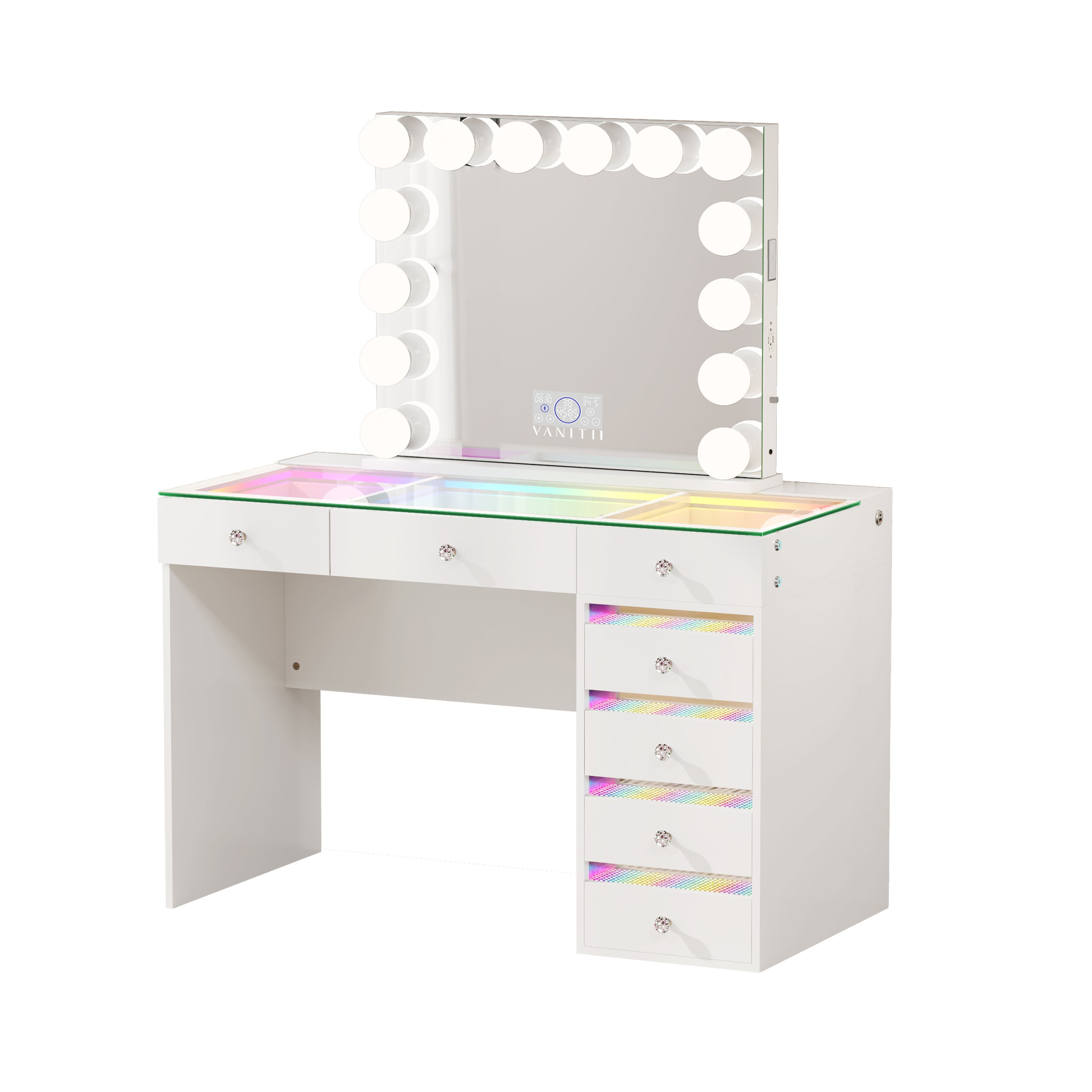 VANITII Fenair Vanity Set with 7 Drawers with 14 Bulbs Hollywood Vanity Mirror