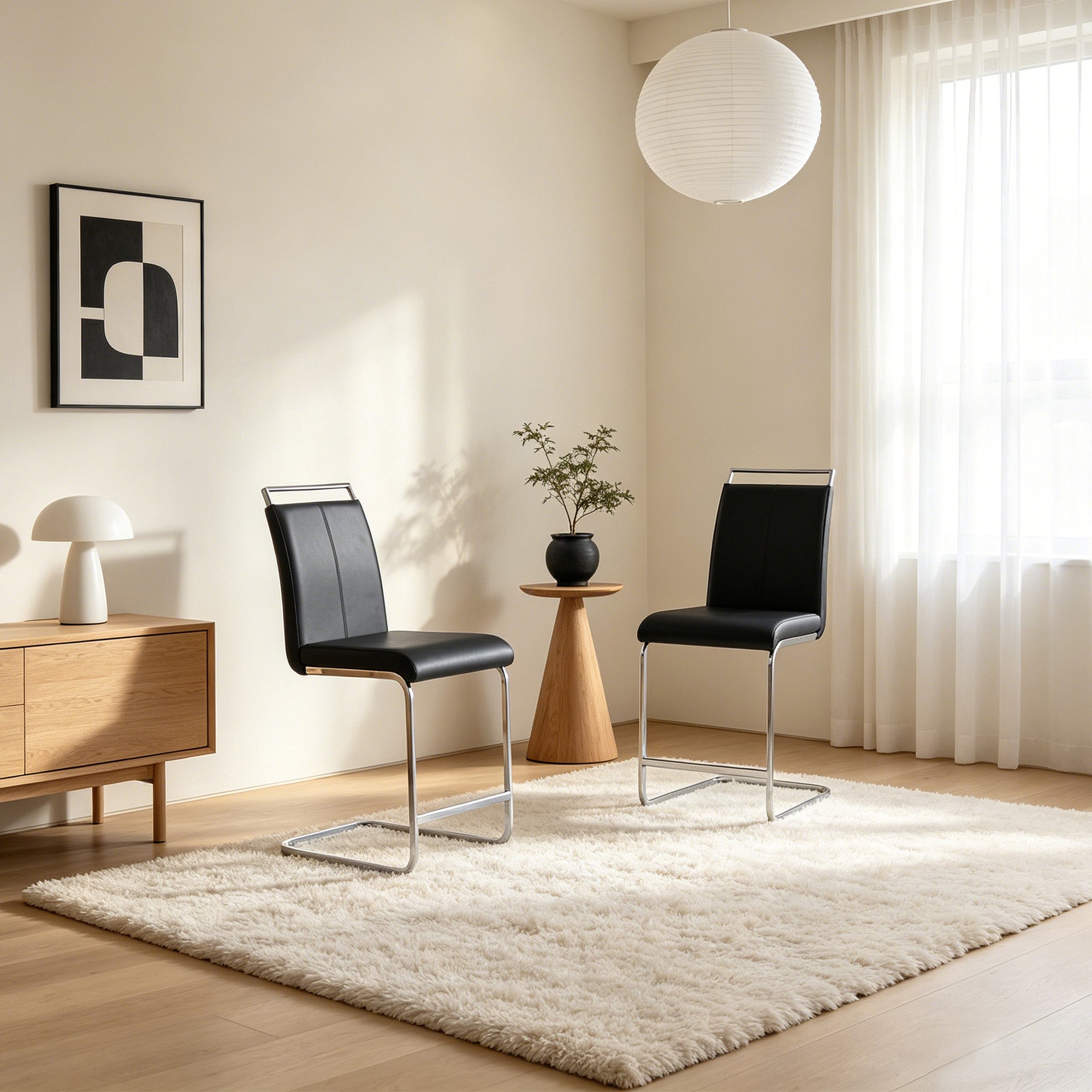 Contemporary Upholstered Dining Chair, Diamond Stitched PU Leather with Gold/Chrome Cantilever Base