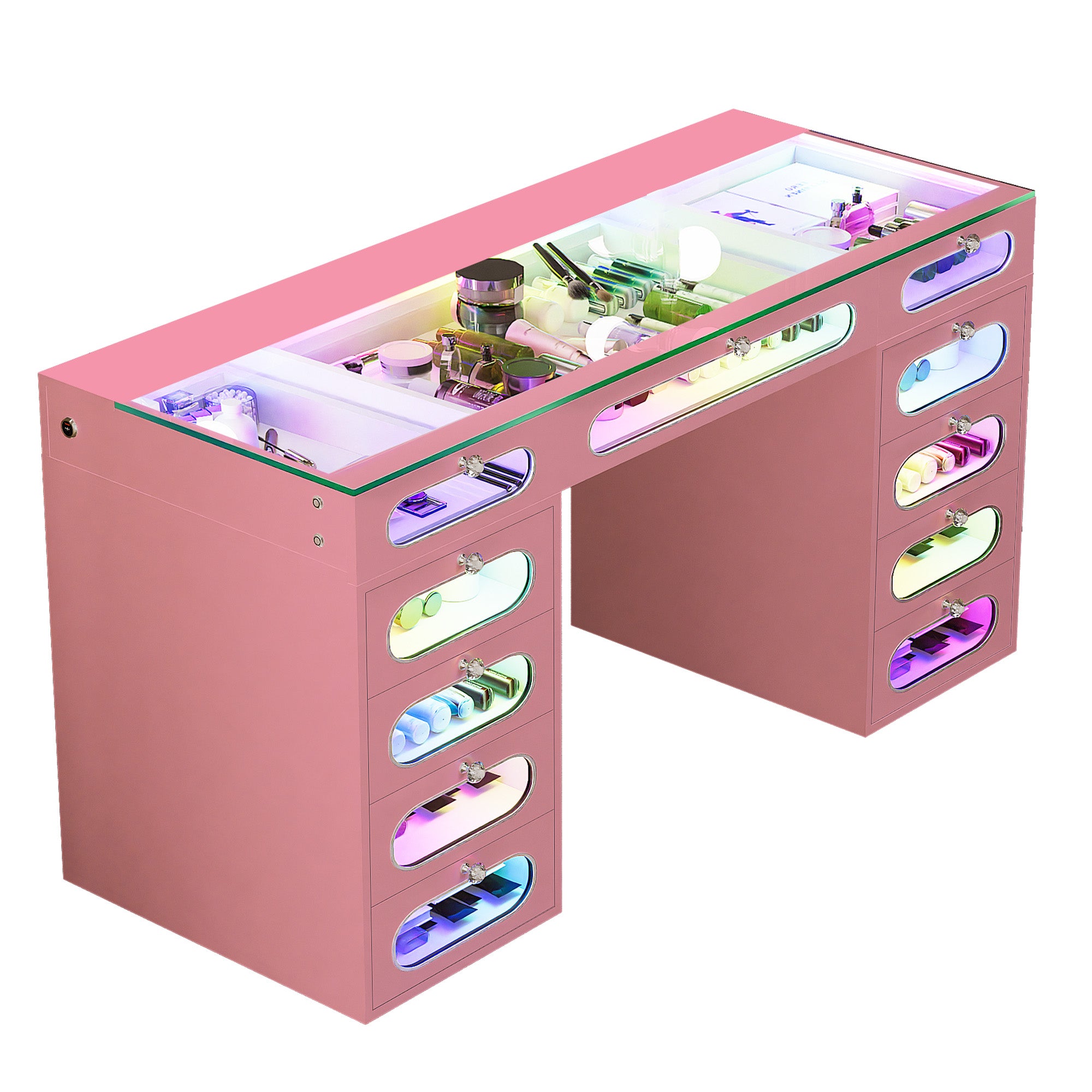 New Release ! VANITII Priscilla Vanity Desk-11 Glass Fronted Drawers with Crystal Handles