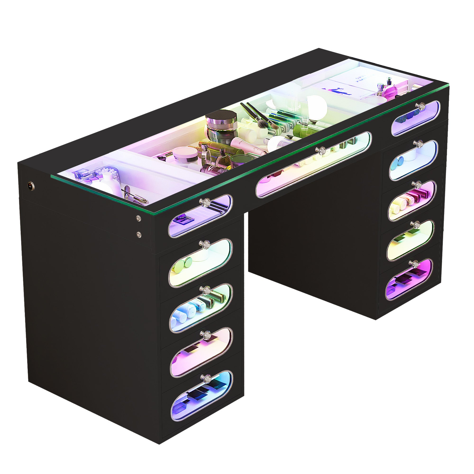 New Release ! VANITII Priscilla Vanity Desk-11 Glass Fronted Drawers with Crystal Handles
