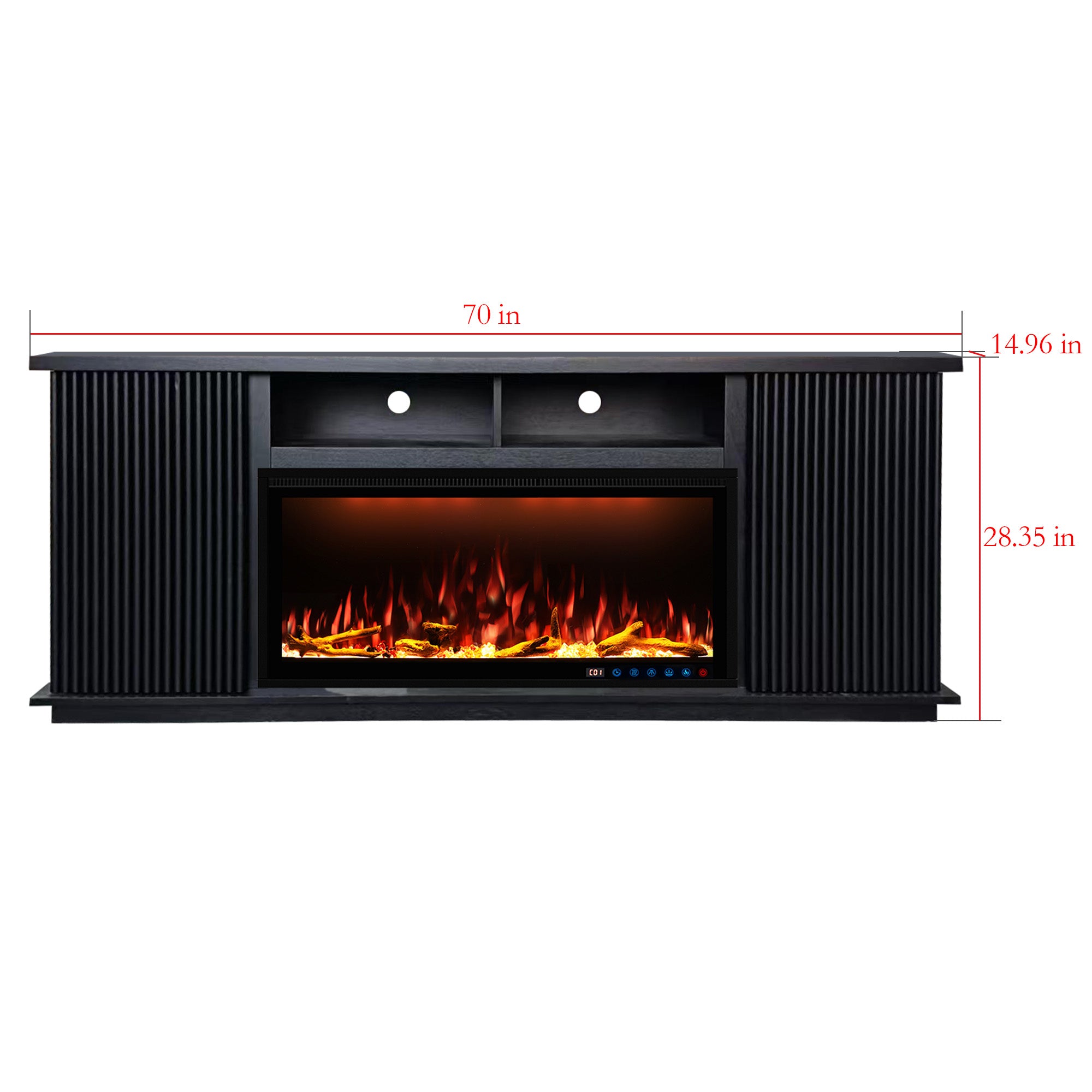 Fully Assembled 70" Black Okoume Veneer Fireplace TV Stand