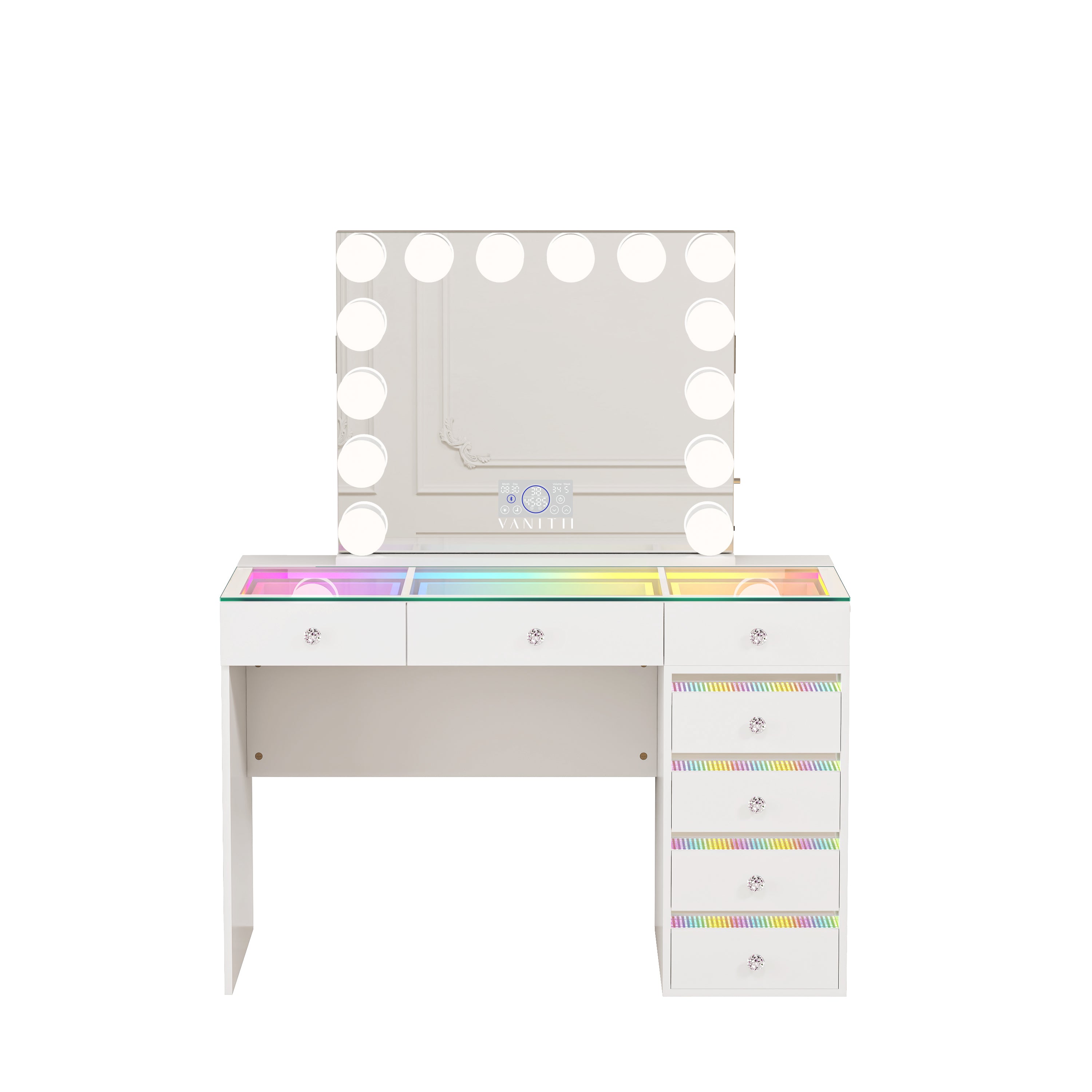 VANITII Fenair Vanity Set with 7 Drawers with 14 Bulbs Hollywood Vanity Mirror