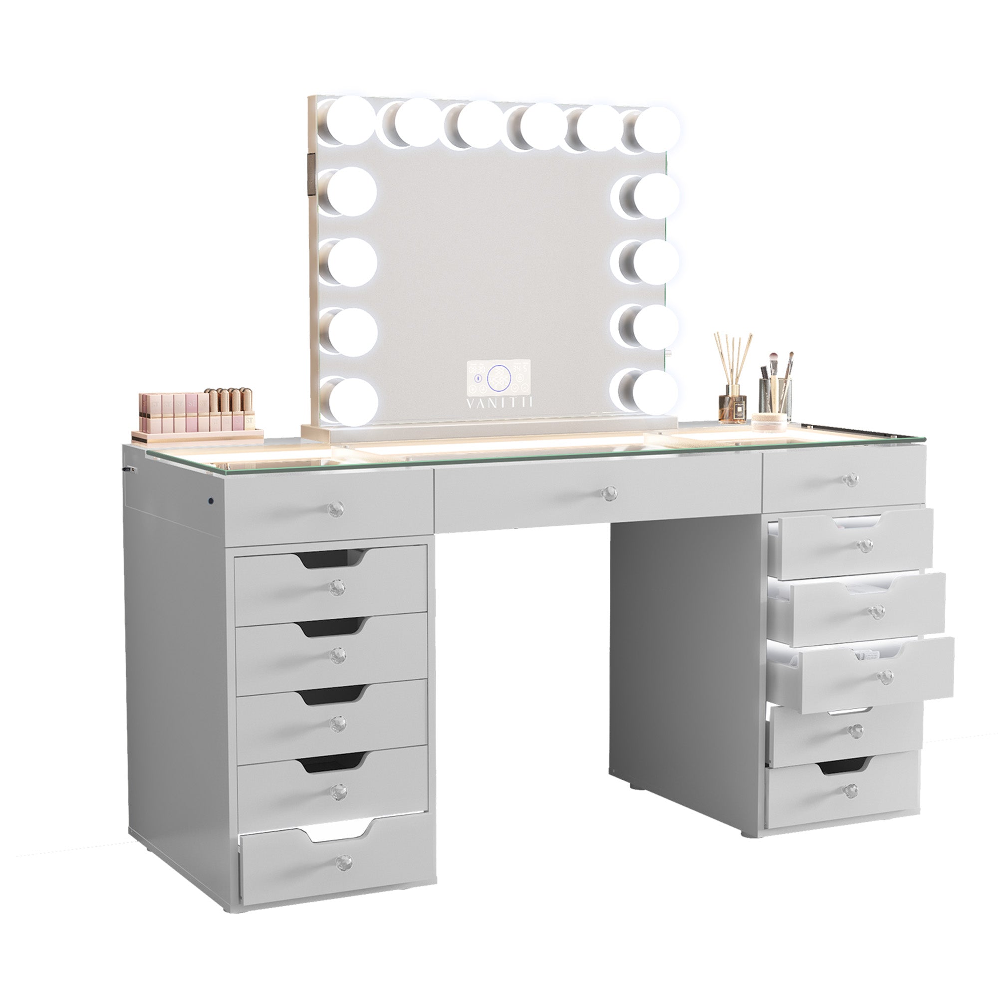 VANITII Eva-C Vanity Desk Pro - 13 Storage Drawers