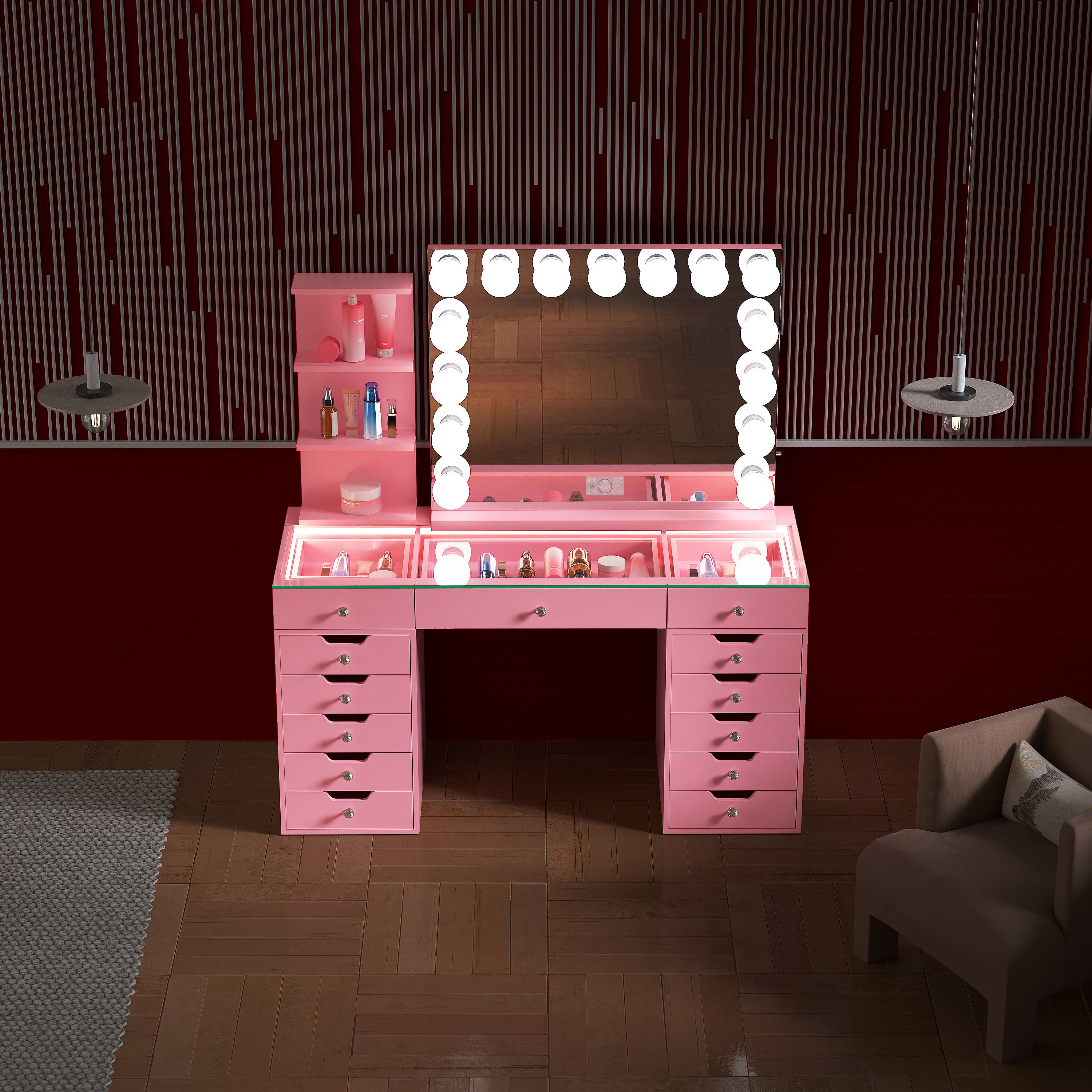 April Promotion ! VANITII Eva Vanity Set with 15 bulbs Vanity Mirror(Only sell in California)
