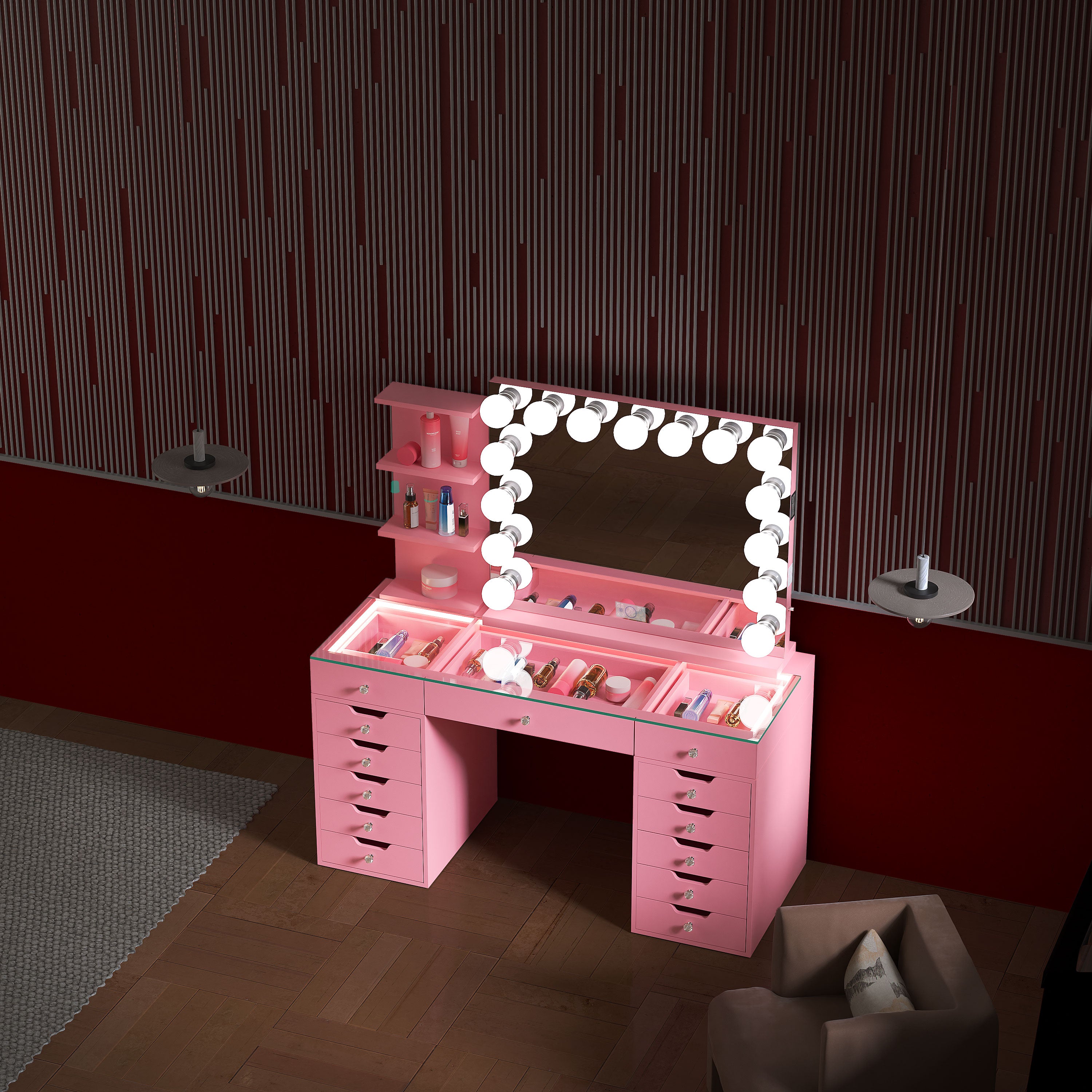 April Promotion ! VANITII Eva Vanity Set with 15 bulbs Vanity Mirror(Only sell in California)