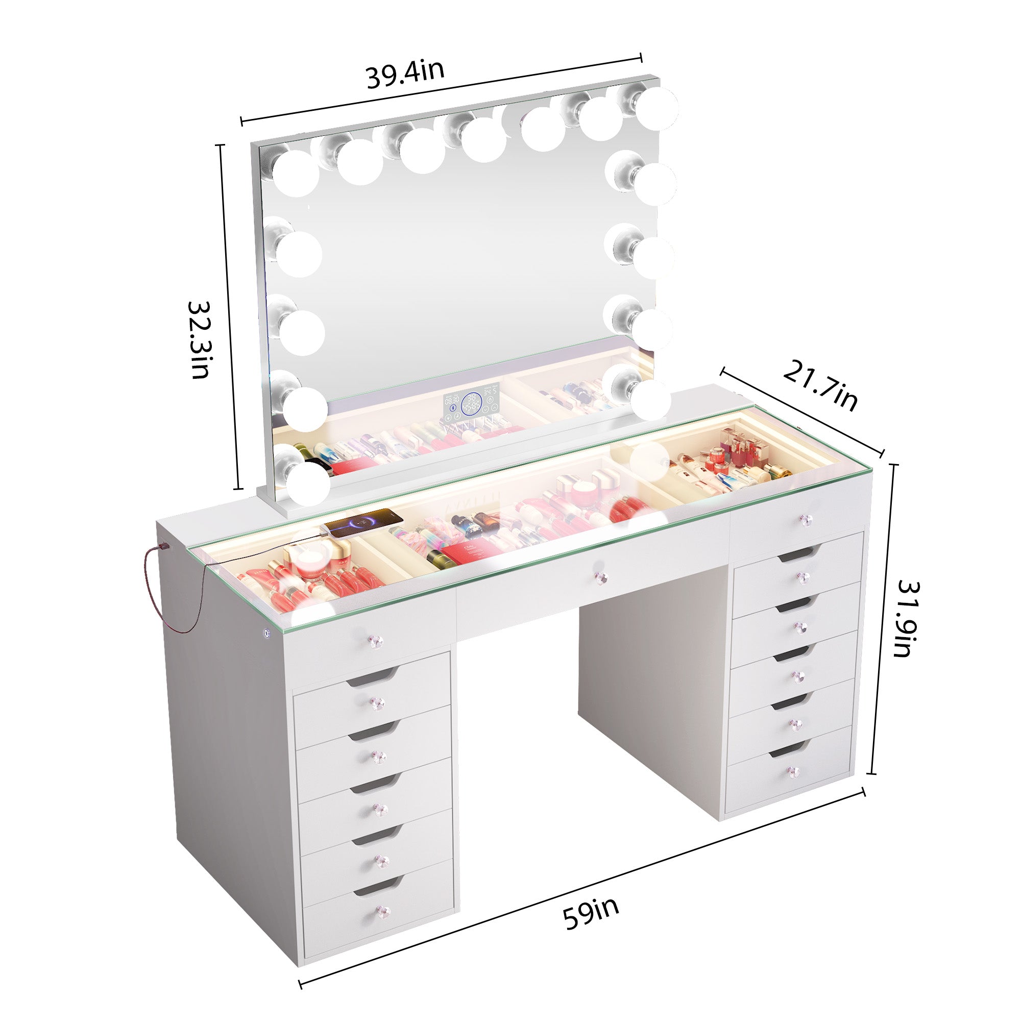 VANITII Eva Vanity Set with 15 Bulbs Hollywood Vanity Mirror