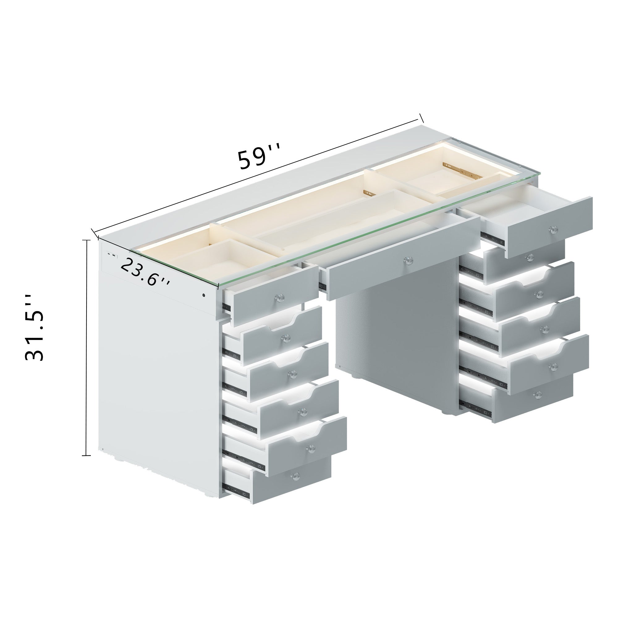 VANITII Eva-C Vanity Desk Pro - 13 Storage Drawers