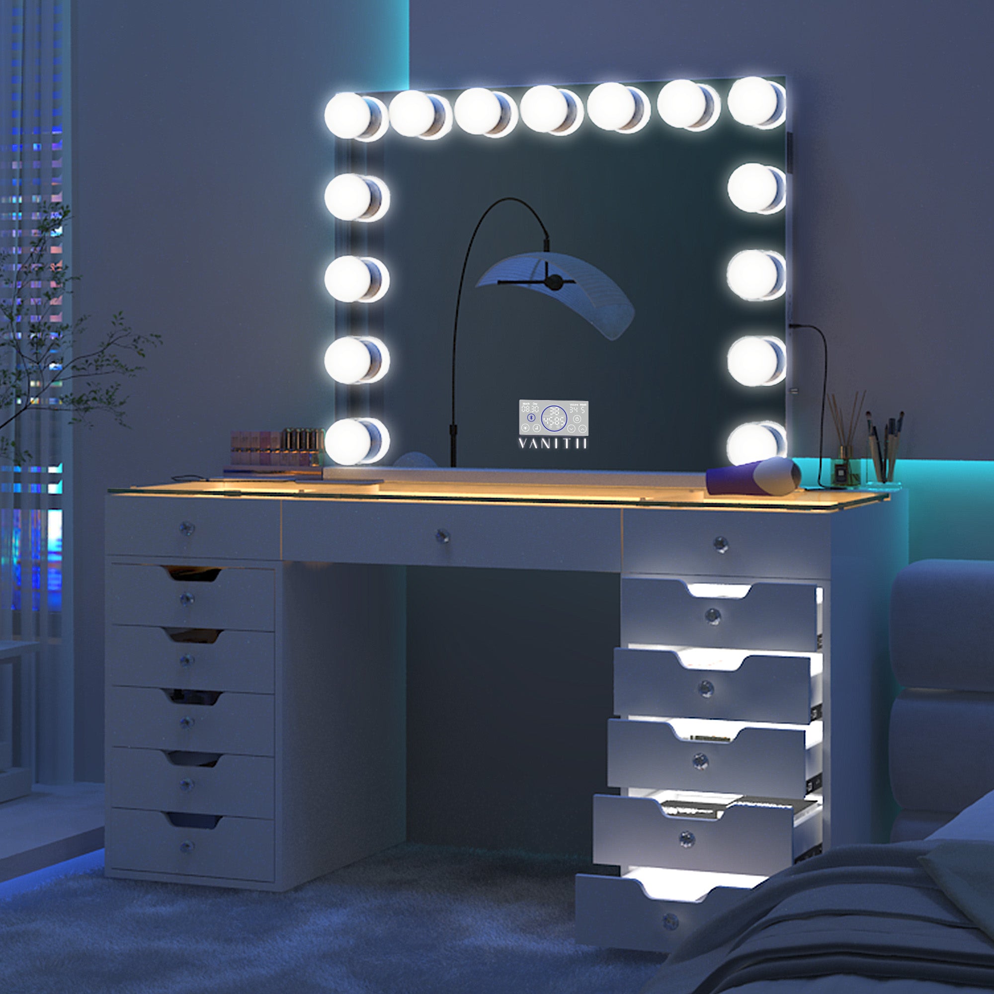 VANITII Eva-C Vanity Desk Pro - 13 Storage Drawers