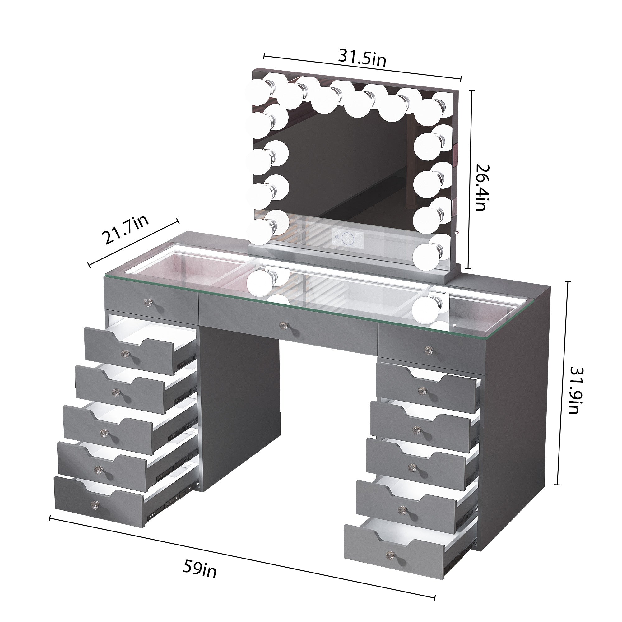 Promotion ! VANITII Eva Vanity Desk with Lights and 14bulbs Vanity Mirror (Only sell in Dallas and California)