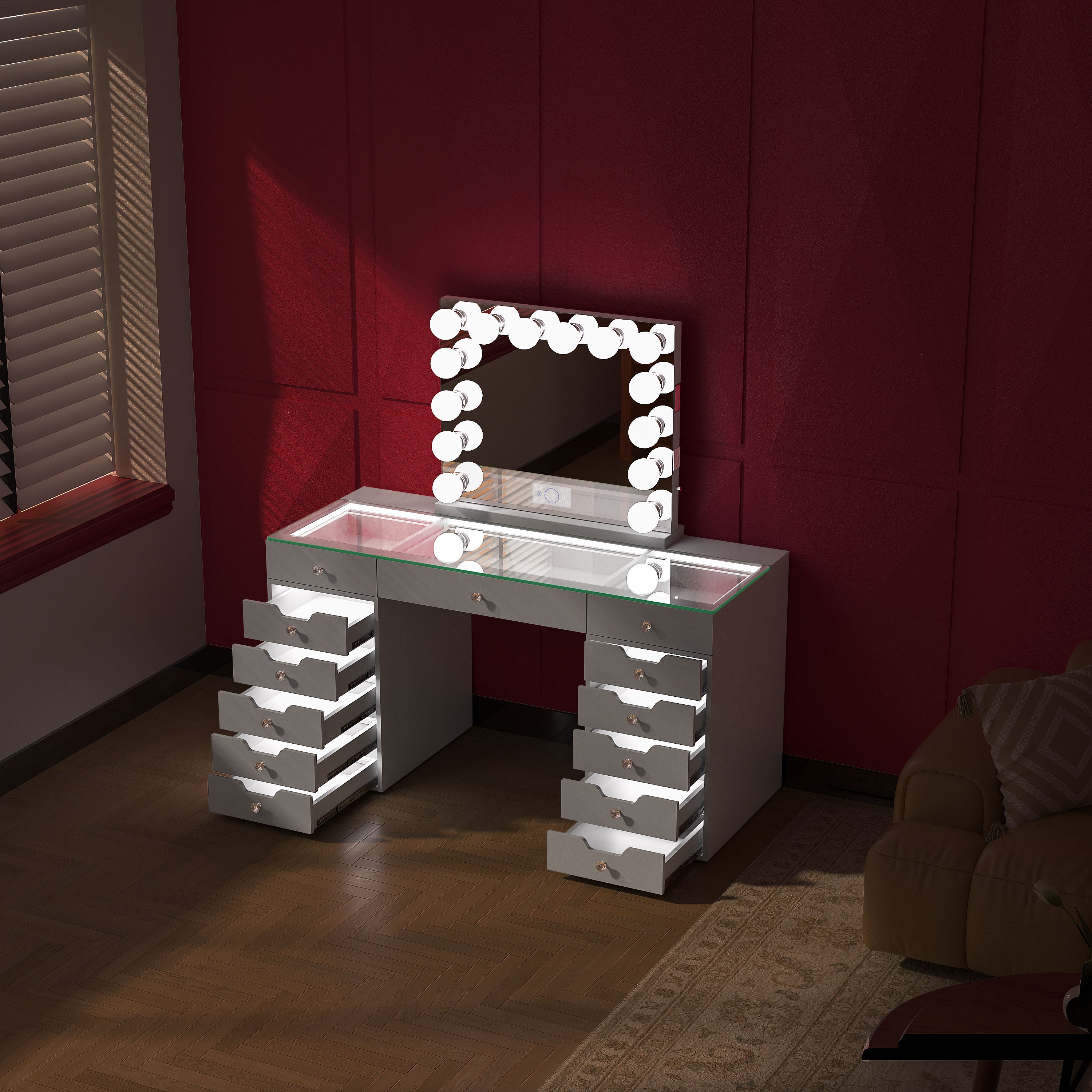 Promotion ! VANITII Eva Vanity Desk with Lights and 14bulbs Vanity Mirror (Only sell in Dallas and California)