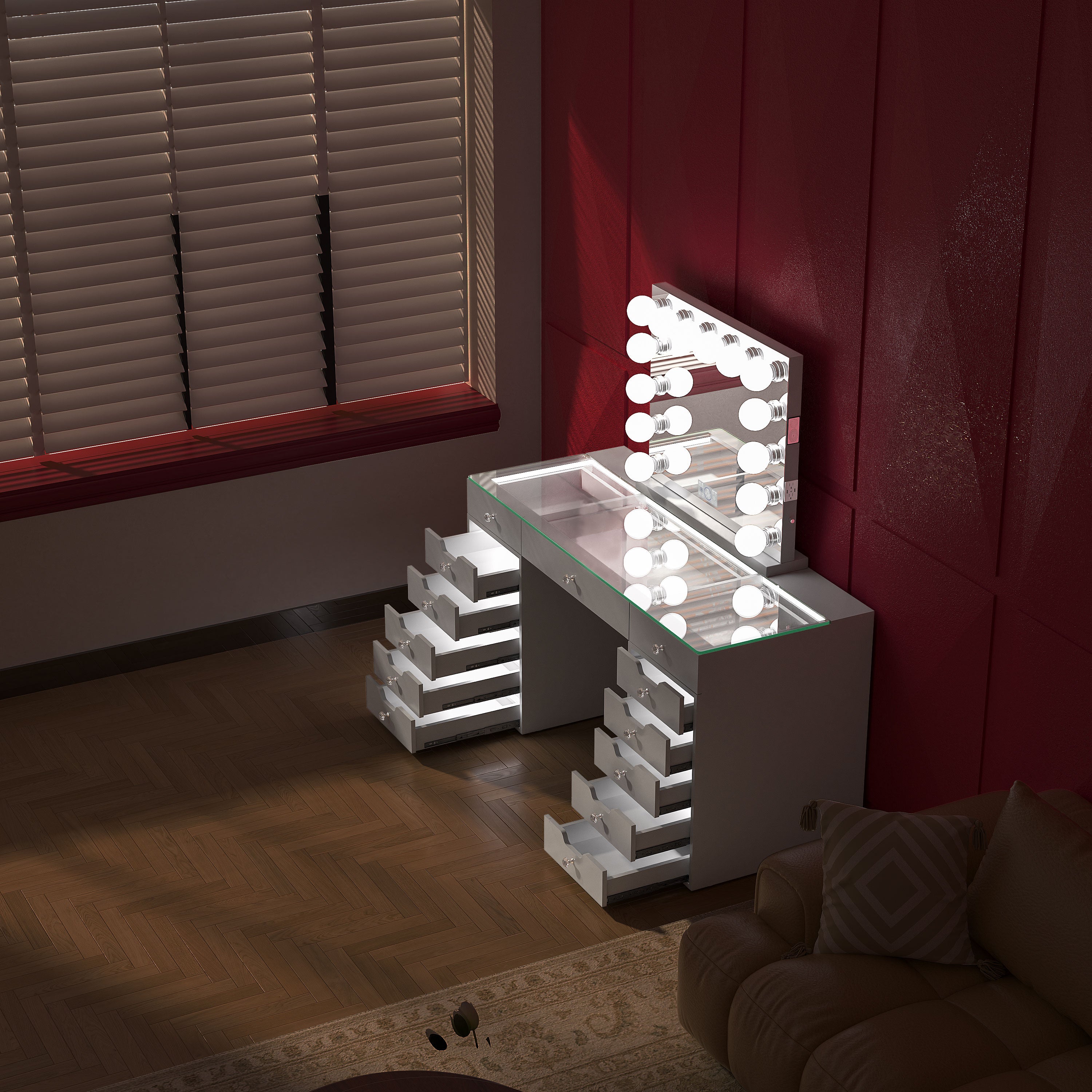 Promotion ! VANITII Eva Vanity Desk with Lights and 14bulbs Vanity Mirror (Only sell in Dallas and California)