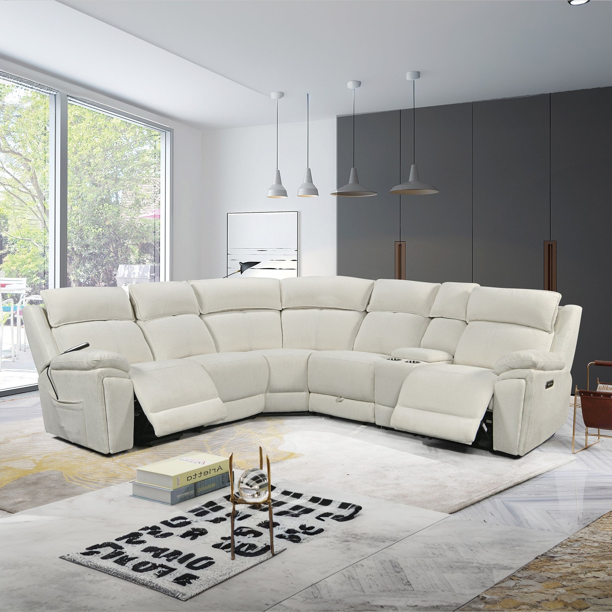 Power Recliner Sectional Fabric Sofa MC3020 White