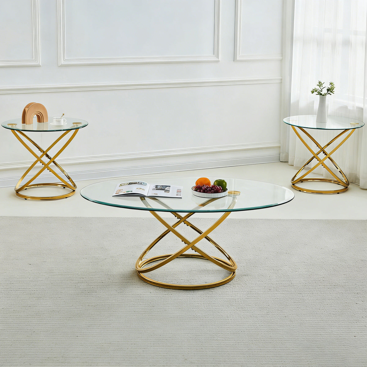 Glass Coffee Table and End Table Set of 3