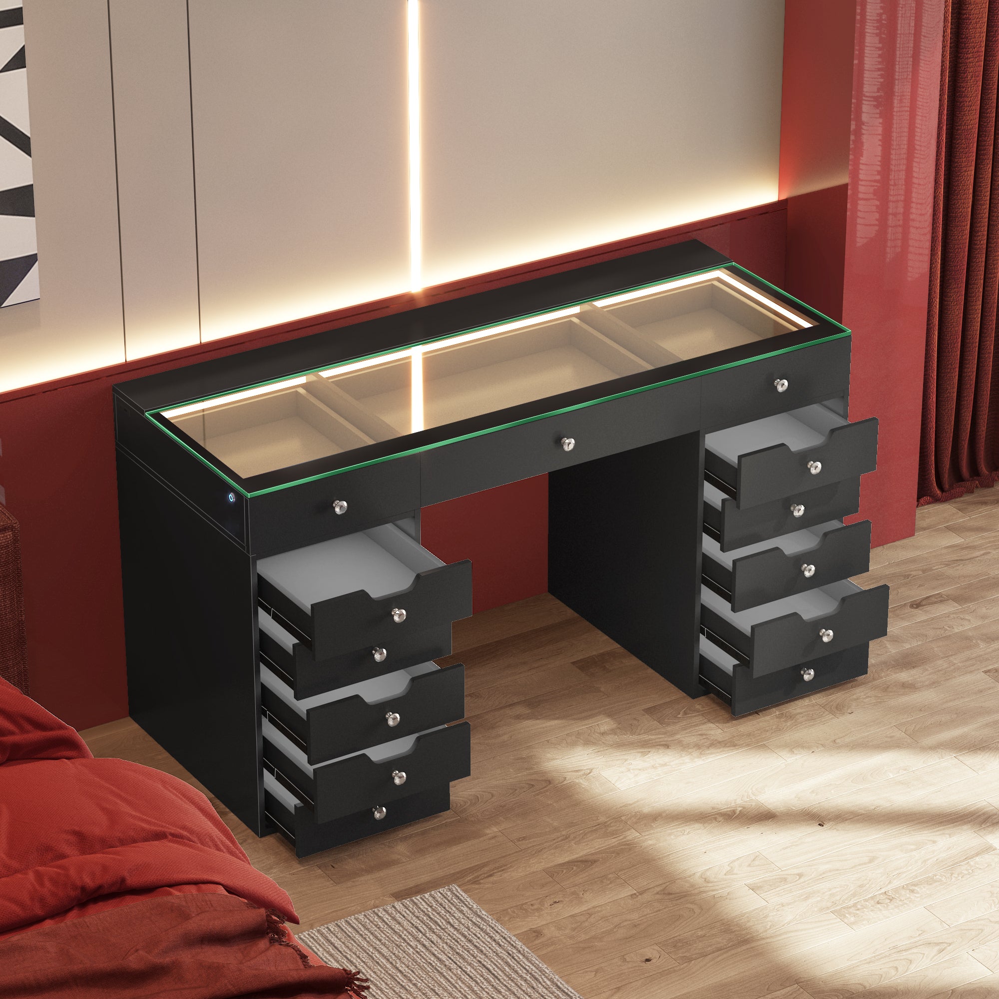 VANITII Eva Vanity Desk - 13 Storage Drawers with Full Light