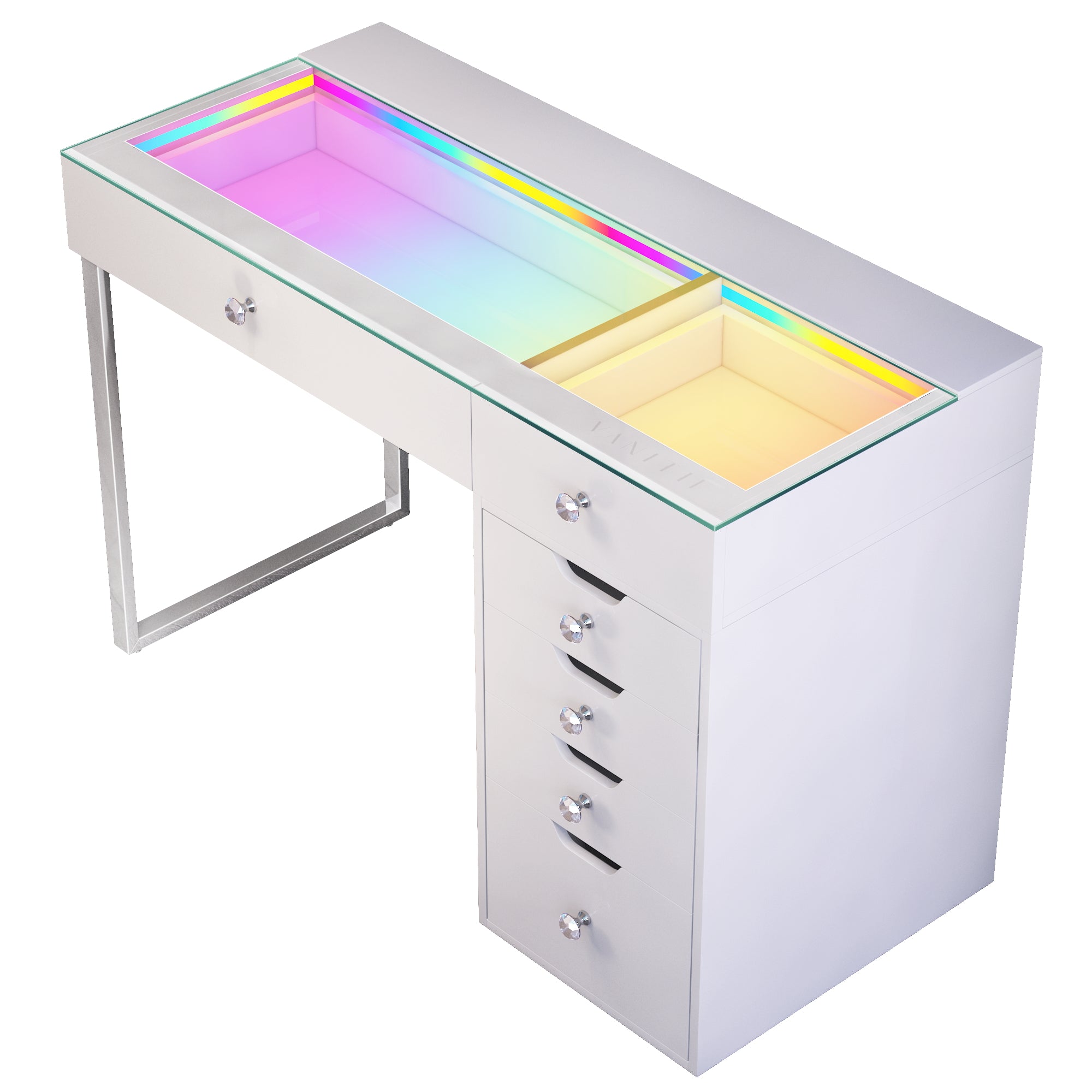 VANITII Diana RGB Vanity Desk - 6 Storage Drawers