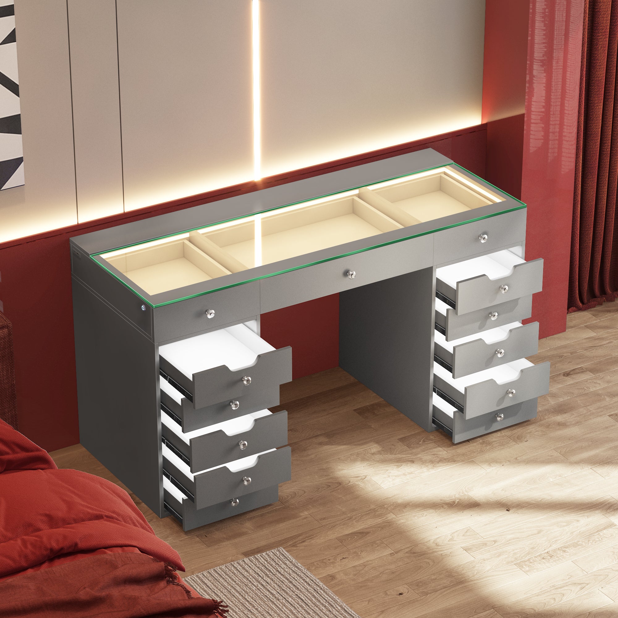 VANITII Eva Vanity Desk - 13 Storage Drawers with Full Light